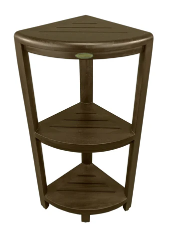Teak Three Tier Corner Corner Shower Shelf in Brown Finish By Homeroots