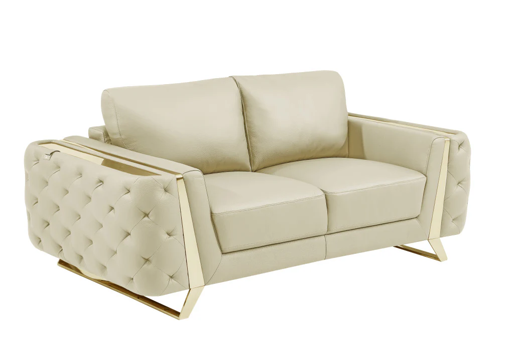 Three Piece Beige Genuine Leather Six Person Seating Set By Homeroots - Image 5