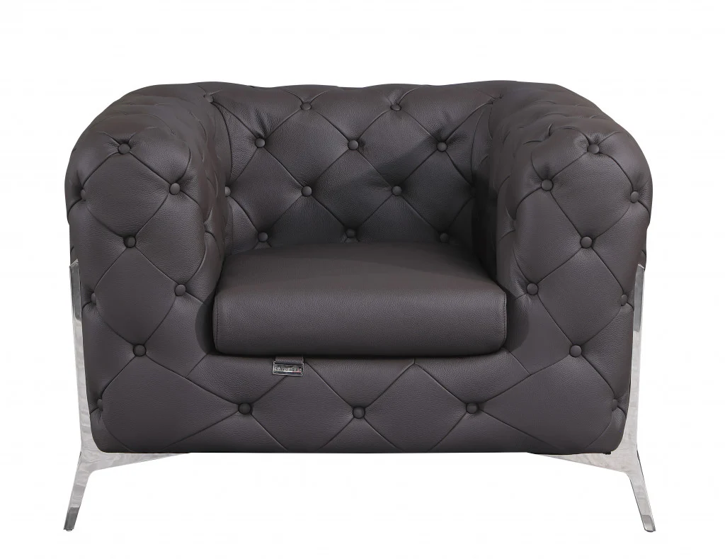 Three Piece Brown Italian Leather Six Person Seating Set By Homeroots - Image 3