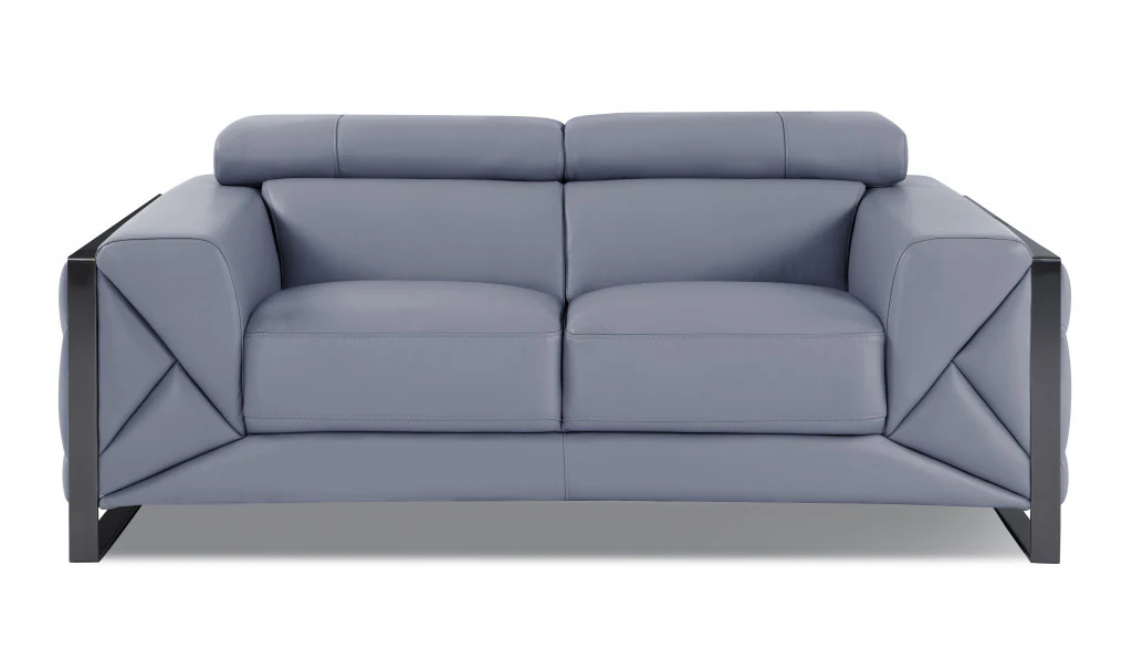Three Piece Light Blue Italian Leather Six Person Seating Set By Homeroots - Image 4