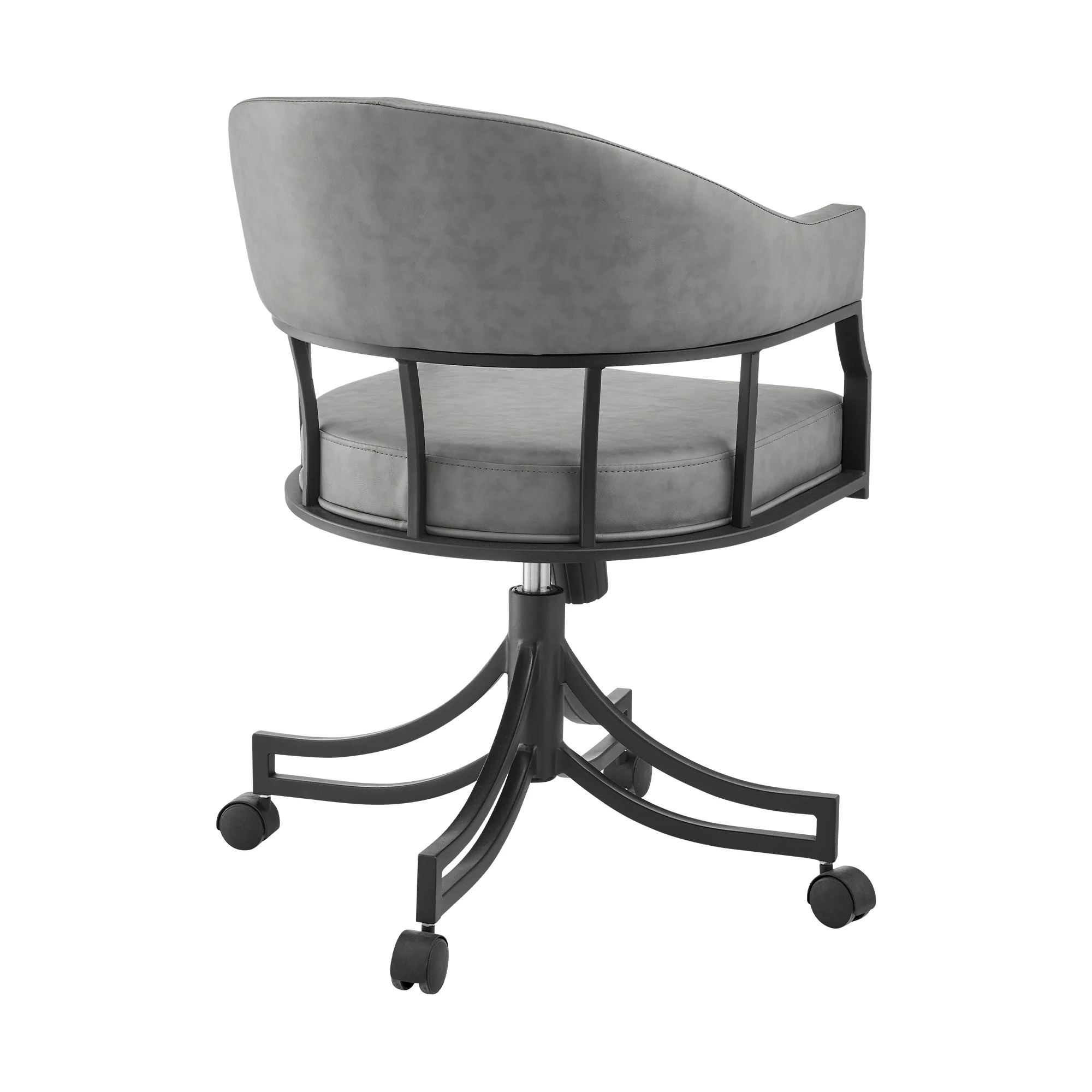Tibet Swivel Tilt Rolling Dining Chair with Matte Black Iron and Vintage Gray Faux Leather By Armen Living - Image 5