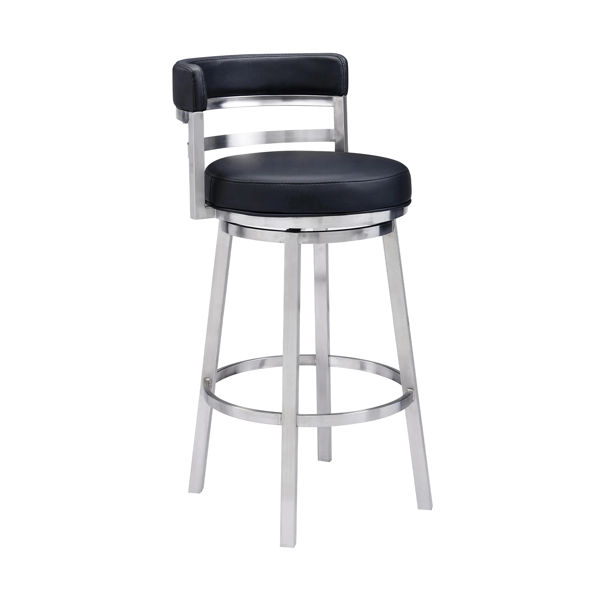 Titana 26" Counter Height Swivel Black Faux Leather and Brushed Stainless Steel Bar Stool By Armen Living - Image 2
