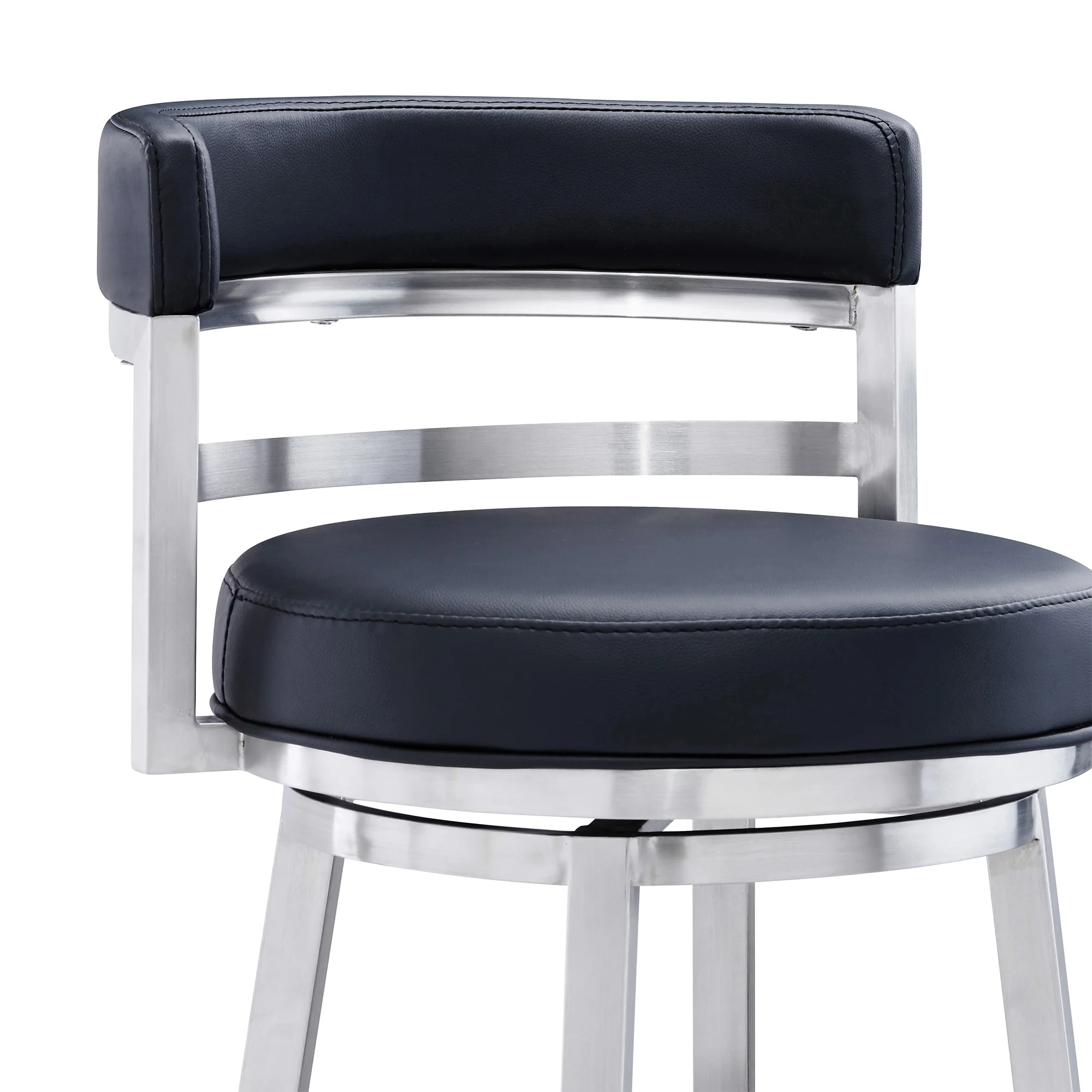 Titana 26" Counter Height Swivel Black Faux Leather and Brushed Stainless Steel Bar Stool By Armen Living - Image 5