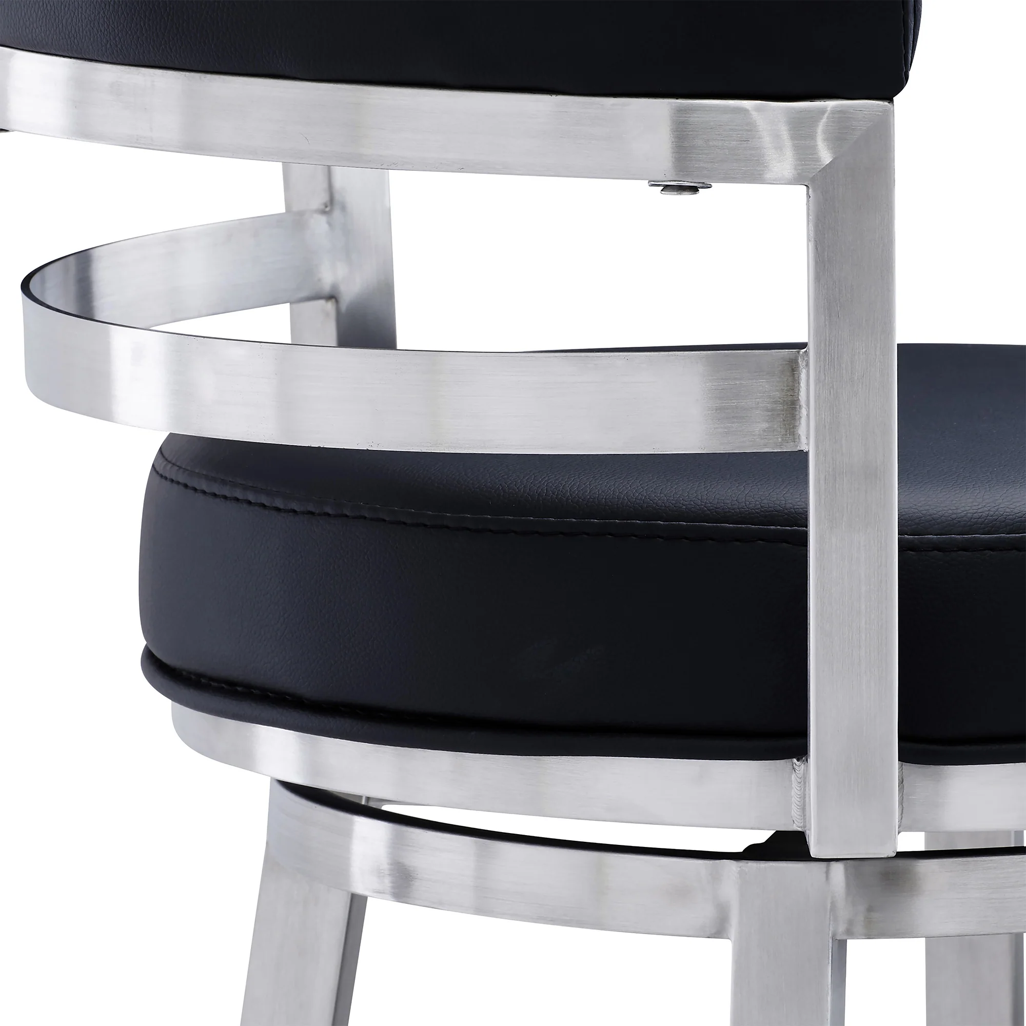 Titana 26" Counter Height Swivel Black Faux Leather and Brushed Stainless Steel Bar Stool By Armen Living - Image 6