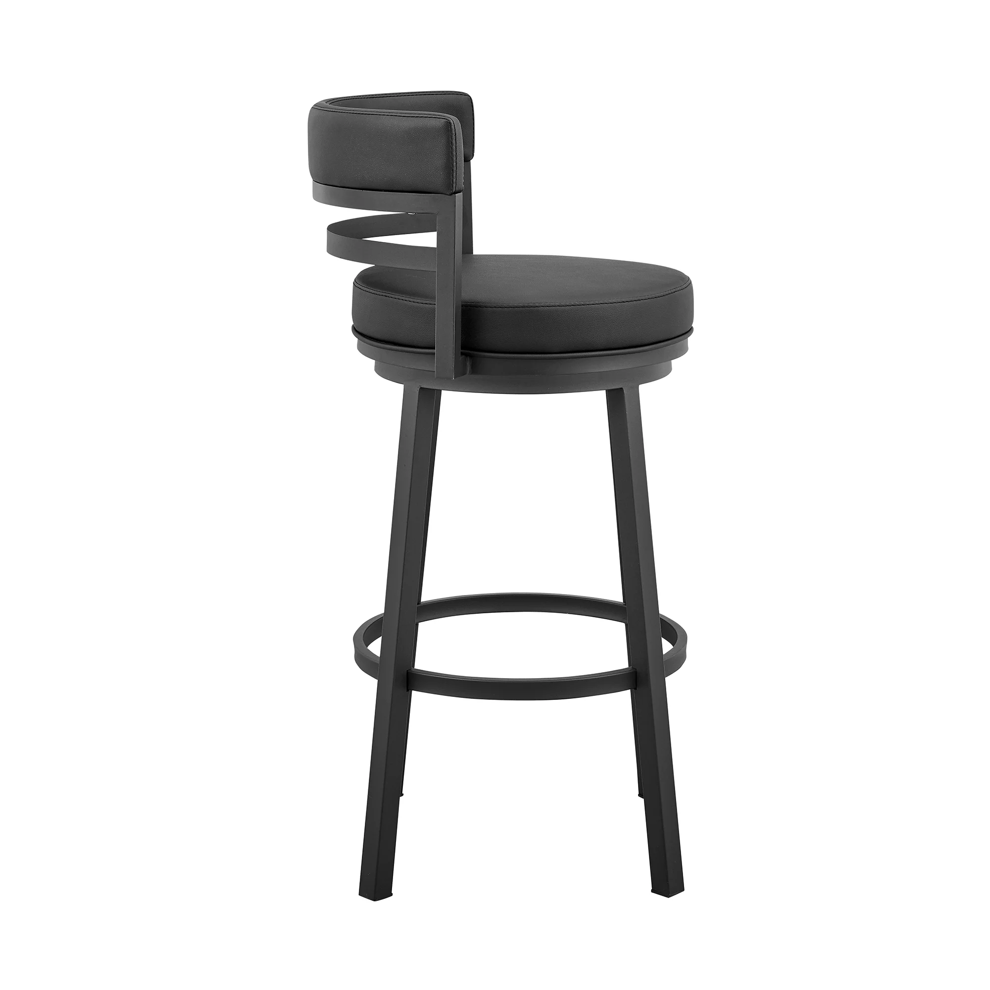 Titana 26" Counter Height Swivel Black Faux Leather and Metal Bar Stool By Armen Living - Image 4