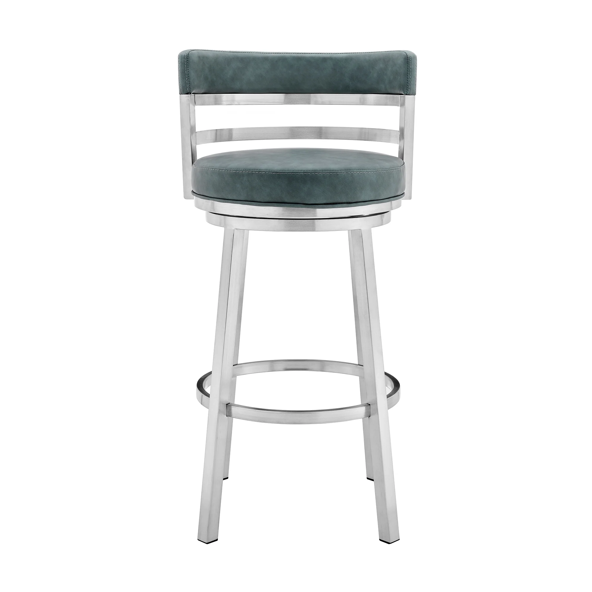 Titana 26" Counter Height Swivel Blue Faux Leather and Brushed Stainless Steel Bar Stool By Armen Living - Image 3