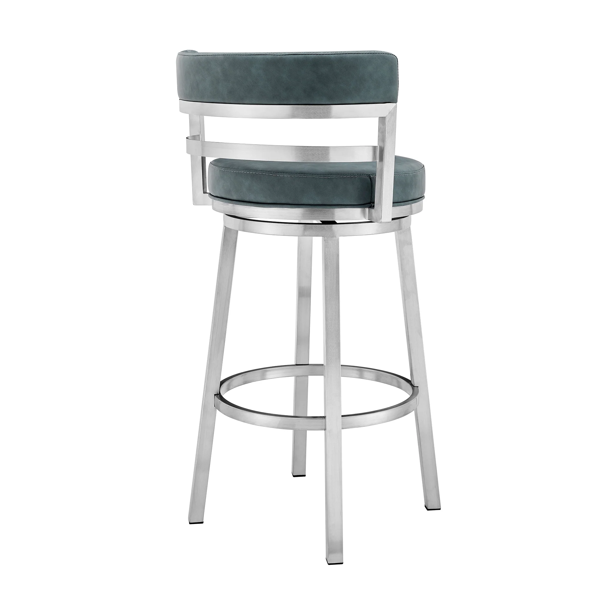 Titana 26" Counter Height Swivel Blue Faux Leather and Brushed Stainless Steel Bar Stool By Armen Living - Image 4
