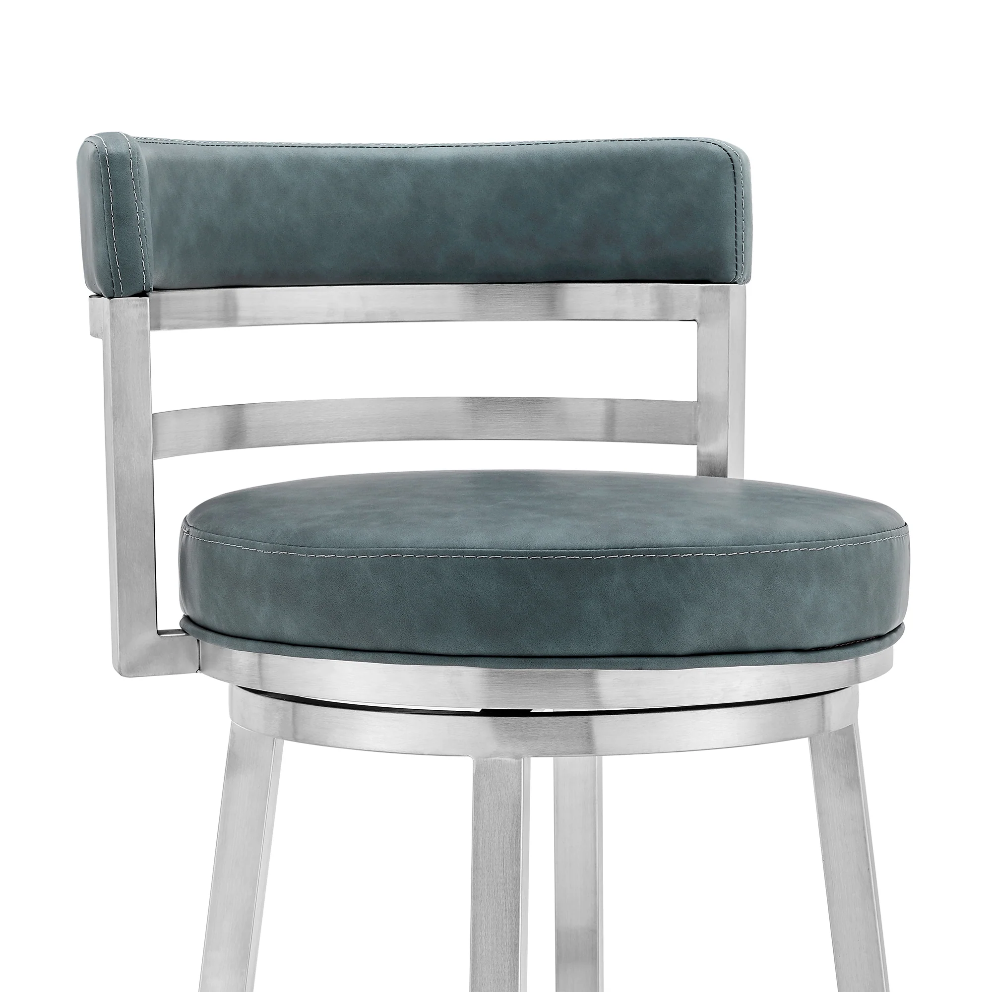 Titana 26" Counter Height Swivel Blue Faux Leather and Brushed Stainless Steel Bar Stool By Armen Living - Image 5