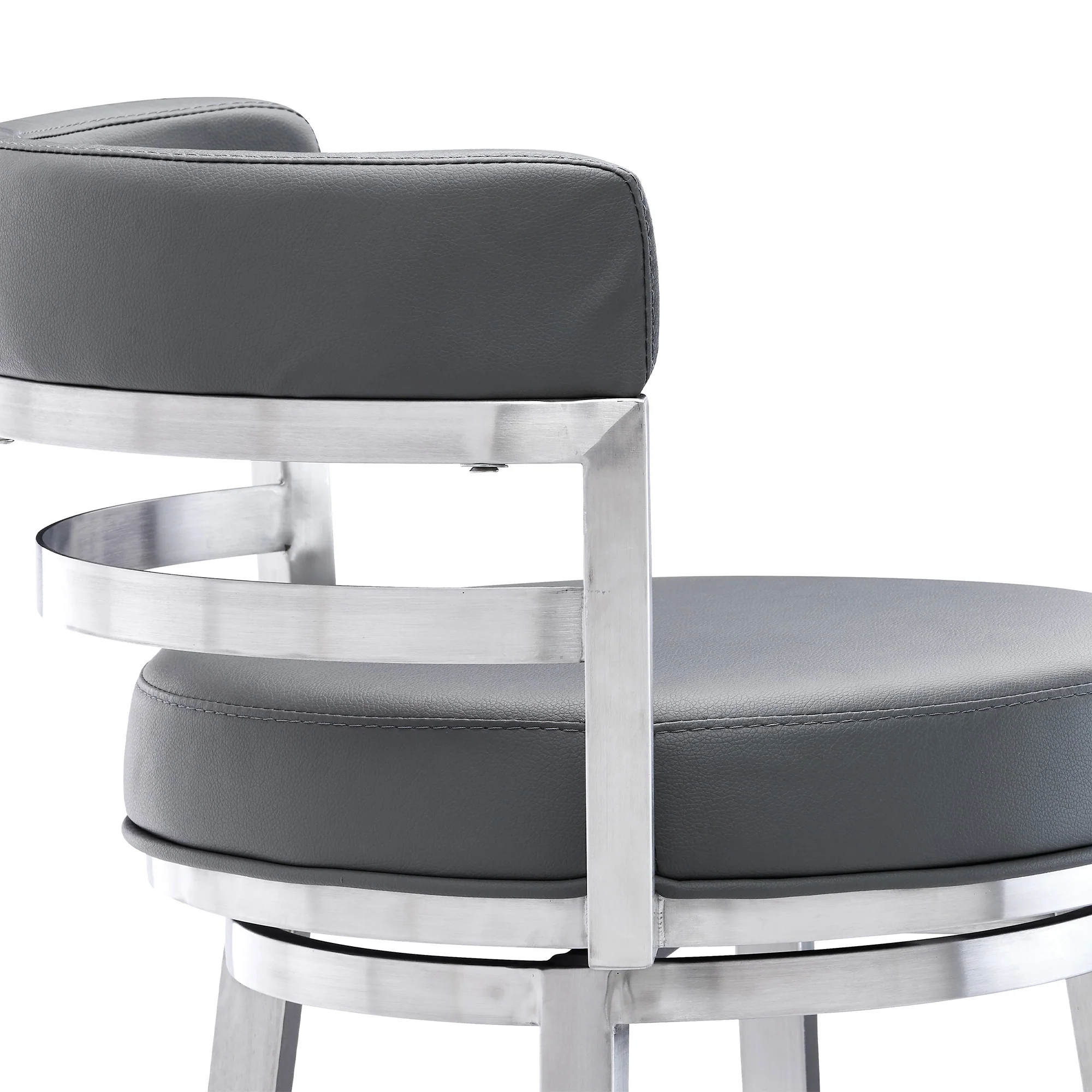 Titana 26" Counter Height Swivel Grey Faux Leather and Brushed Stainless Steel Bar Stool By Armen Living - Image 6
