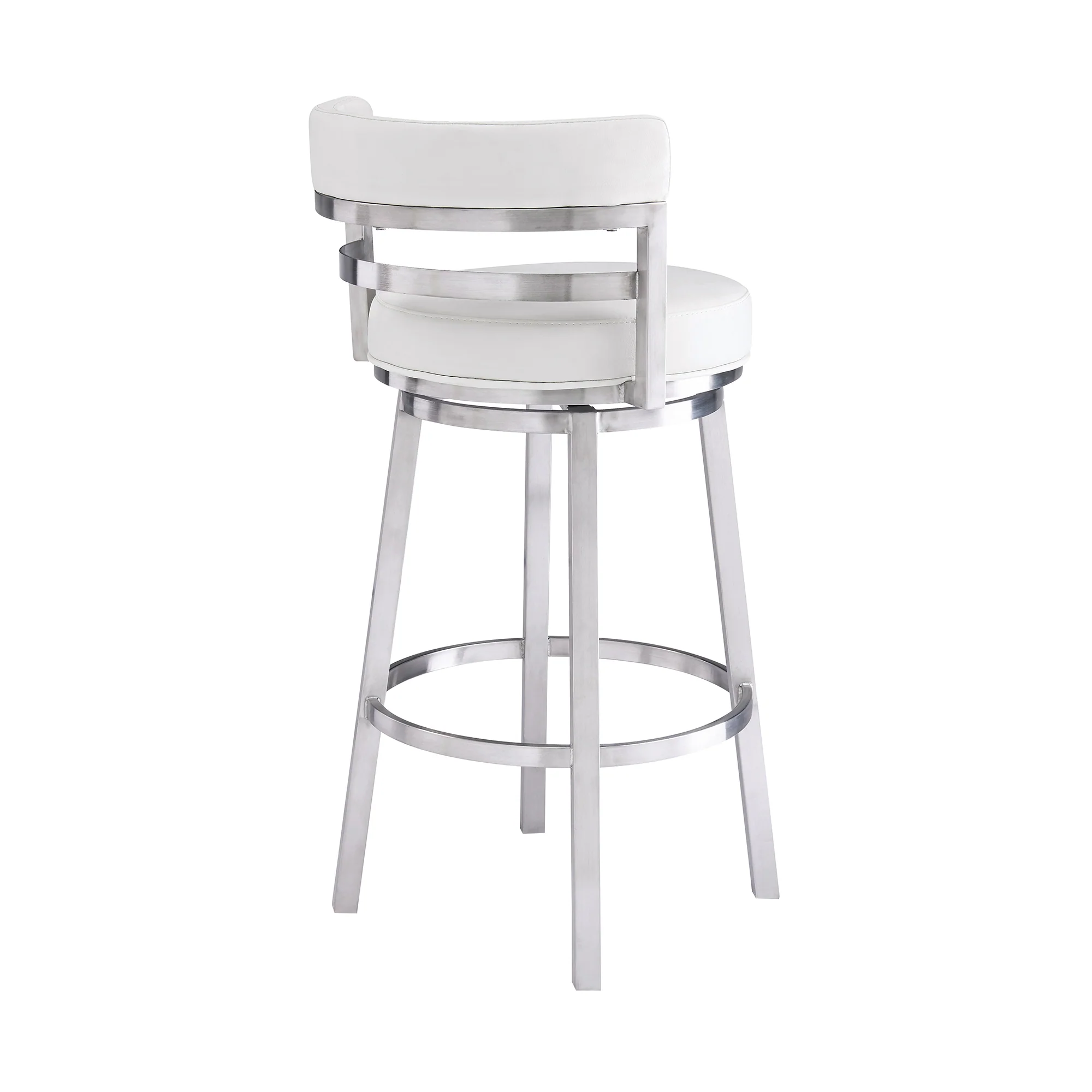 Titana 26" Counter Height Swivel White Faux Leather and Brushed Stainless Steel Bar Stool By Armen Living - Image 4