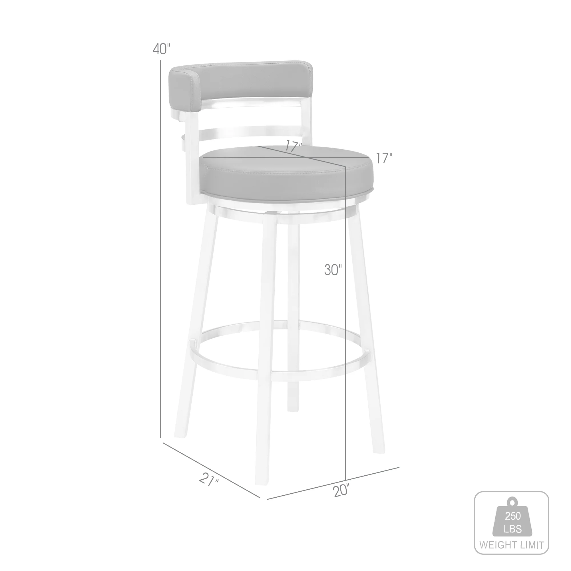 Titana 30" Bar Height Swivel Black Faux Leather and Brushed Stainless Steel Bar Stool By Armen Living - Image 9