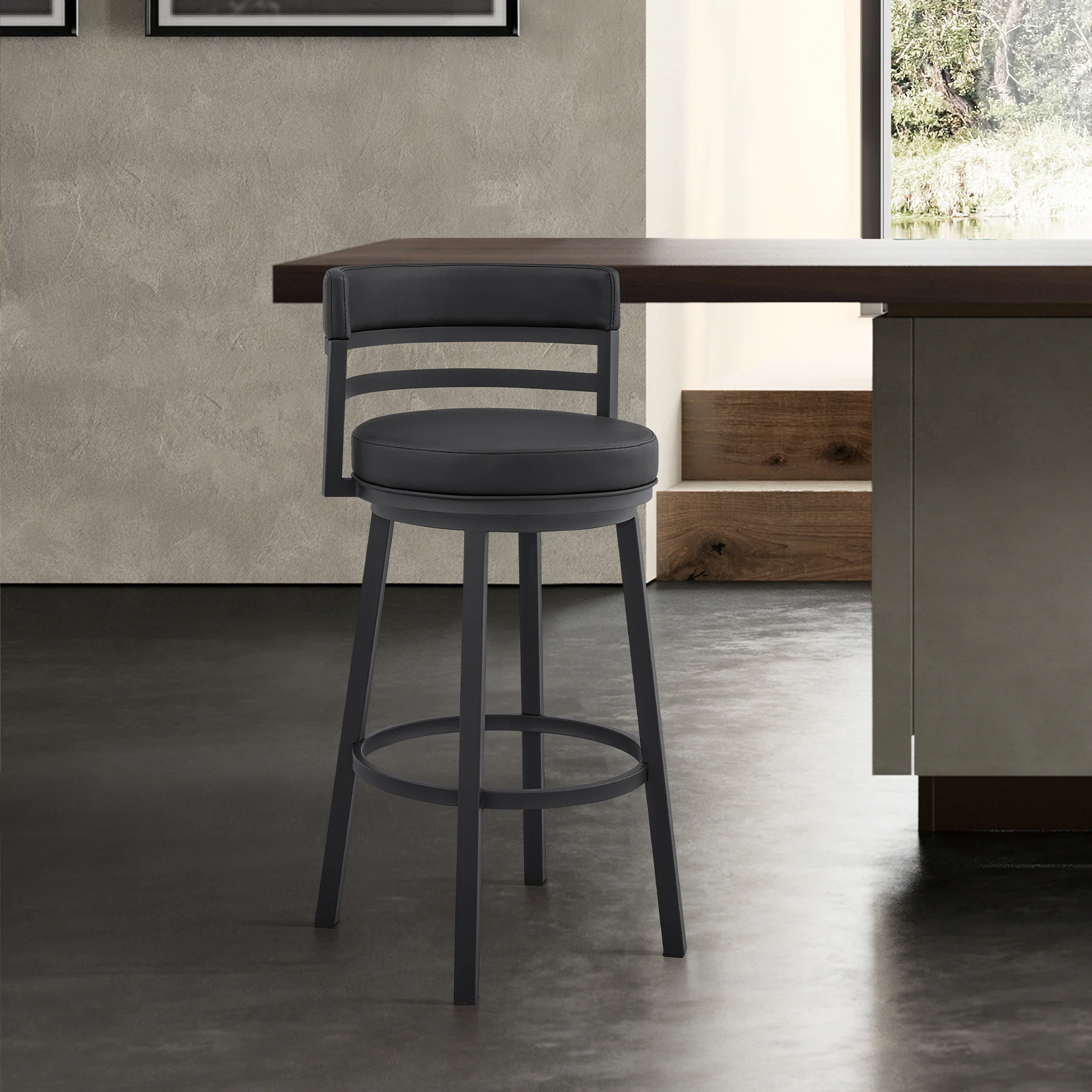Titana 30" Bar Height Swivel Black Faux Leather and Metal Bar Stool By Armen Living