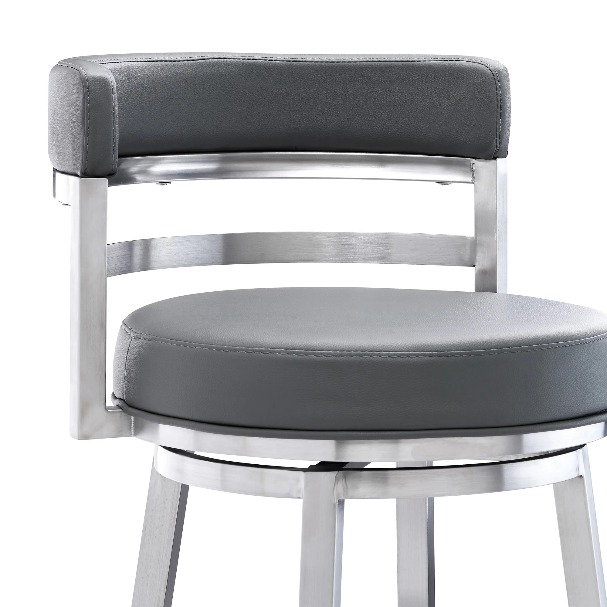 Titana 30" Bar Height Swivel Grey Faux Leather and Brushed Stainless Steel Bar Stool By Armen Living - Image 5