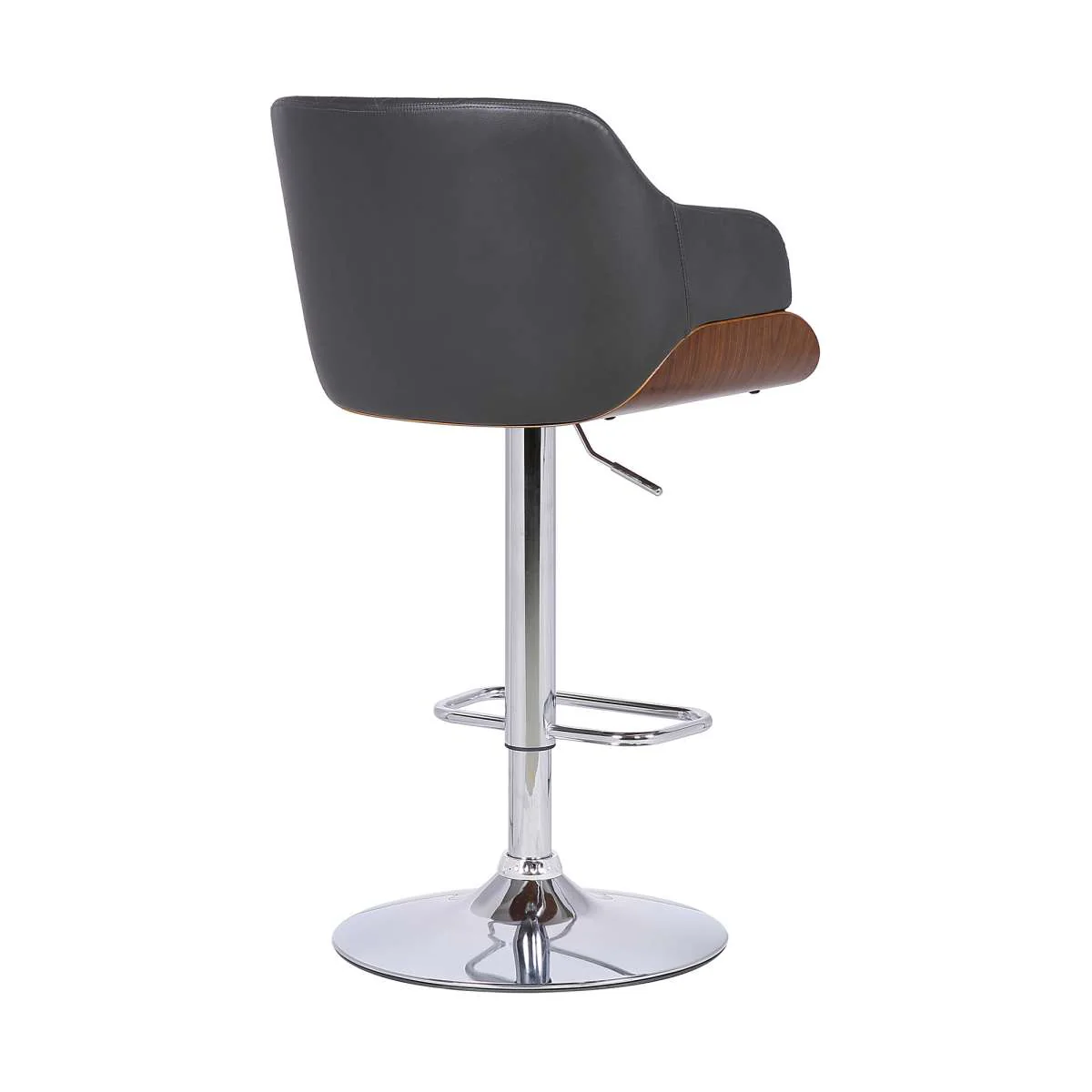 Toby Grey Faux Leather Adjustable Height Swivel Walnut Wood and Chrome Bar Stool By Armen Living - Image 4