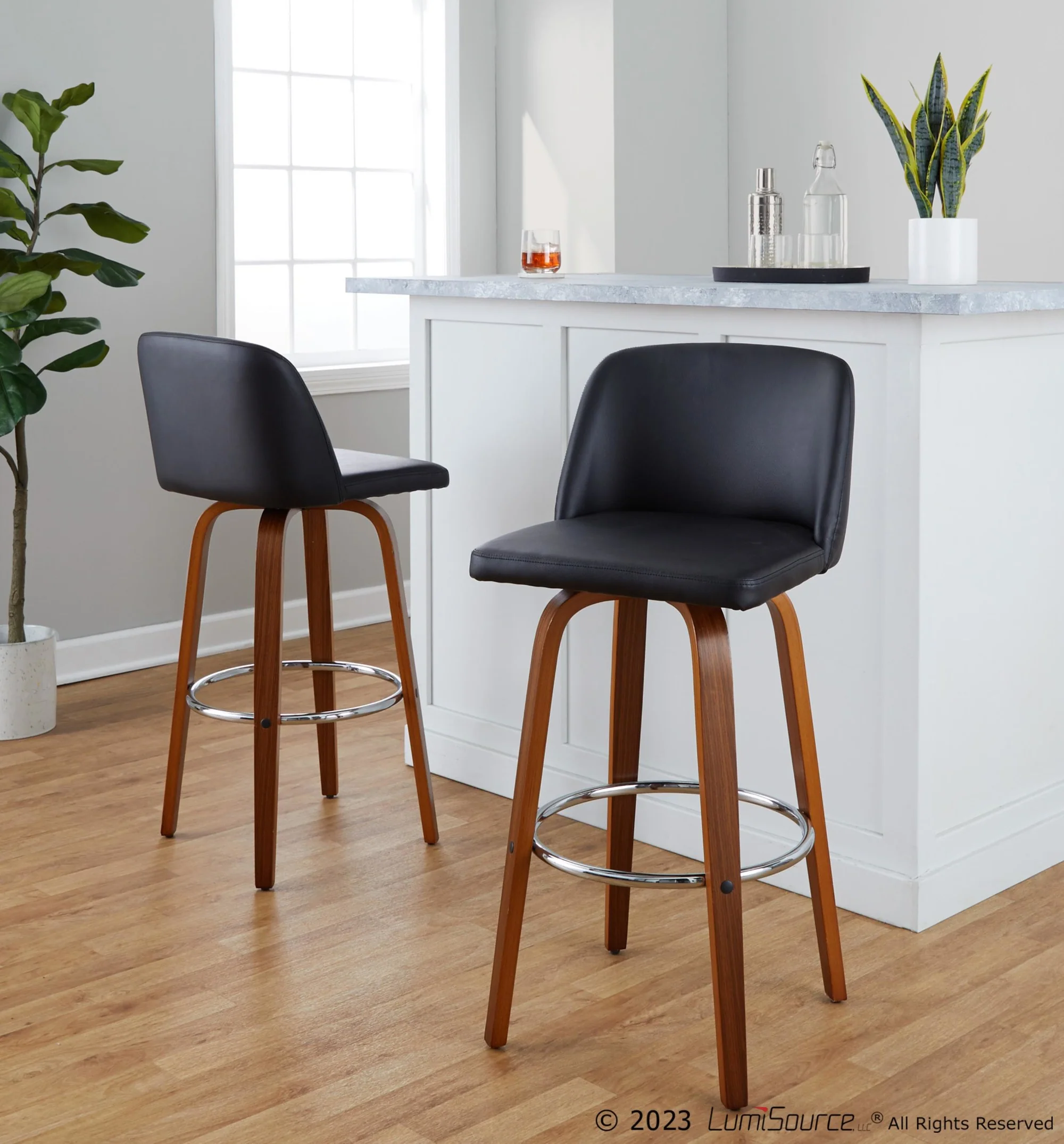 Toriano 30" Fixed-Height Barstool - Set of 2 By LumiSource - B30-TRNOPU-GRTZR2 WLBK2