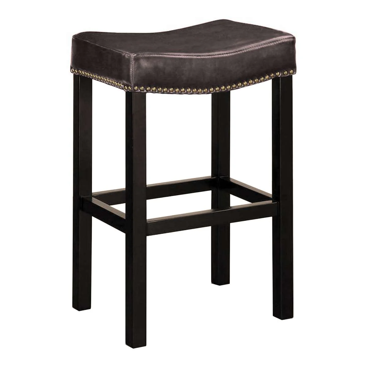 Tudor 26" Backless Stationary Barstool In Antique Brown Bonded Leather With Nailhead Accents By Armen Living