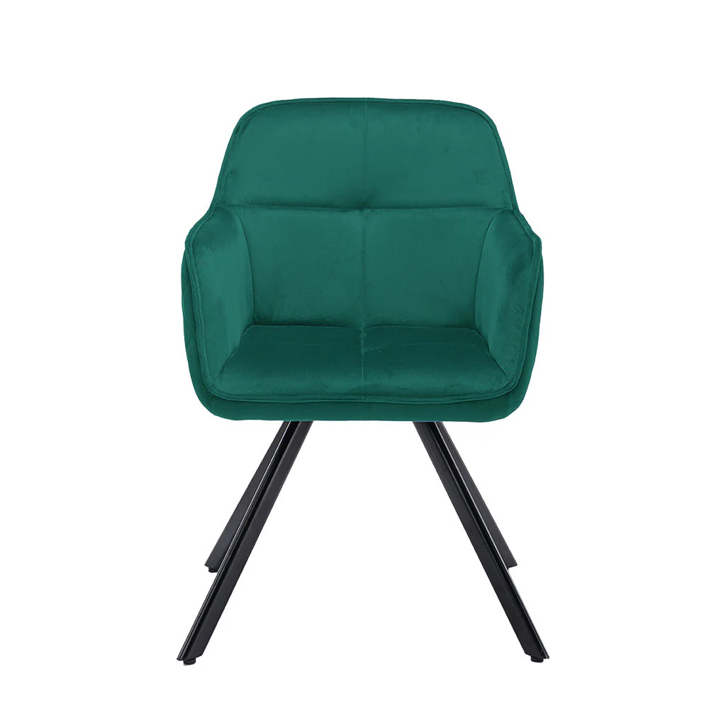 Tufted Green And Black Velvet and Metal Dining Arm Chair By Homeroots