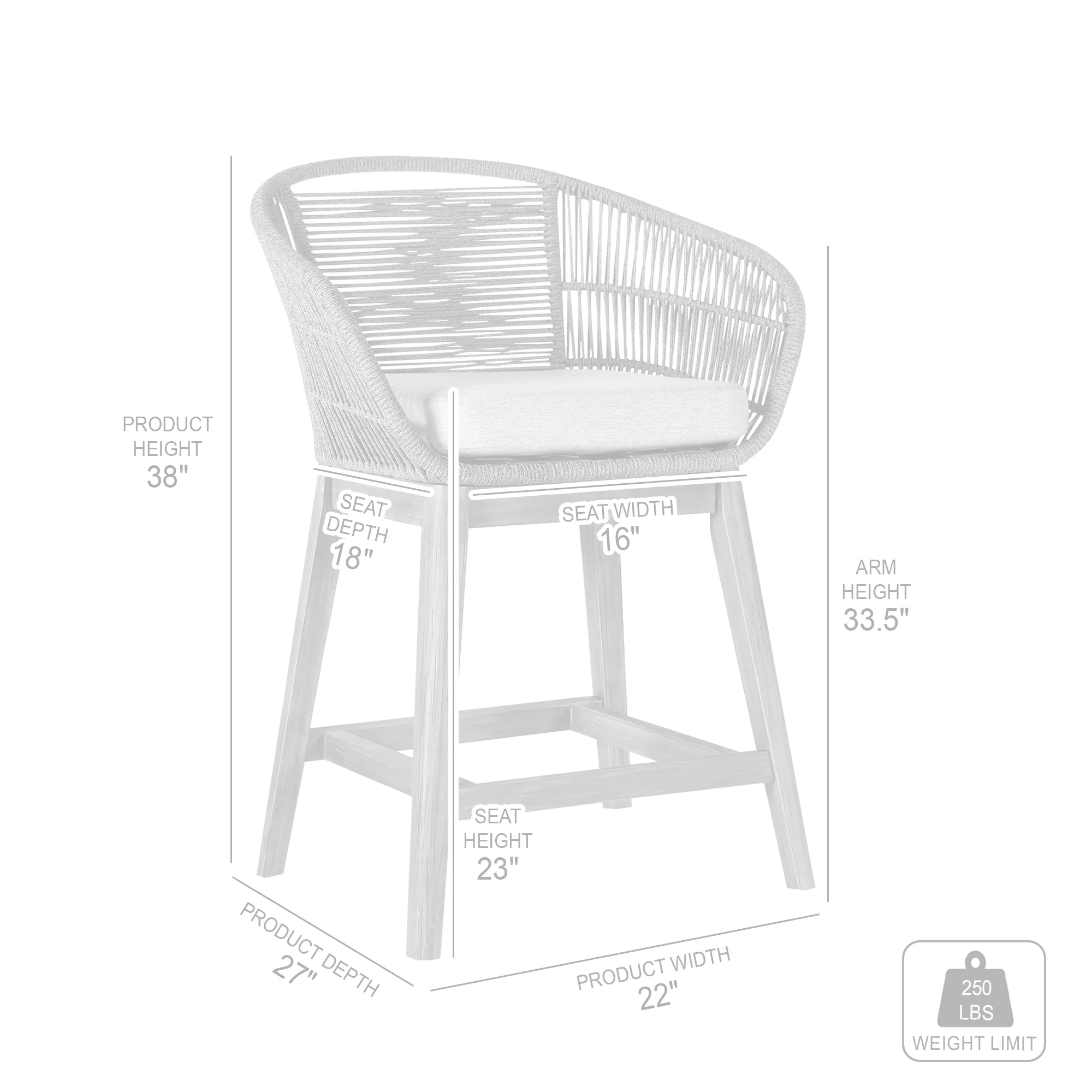 Tutti Frutti Indoor Outdoor Counter Height Bar Stool in Aged Teak Wood with Grey Rope By Armen Living - Image 9