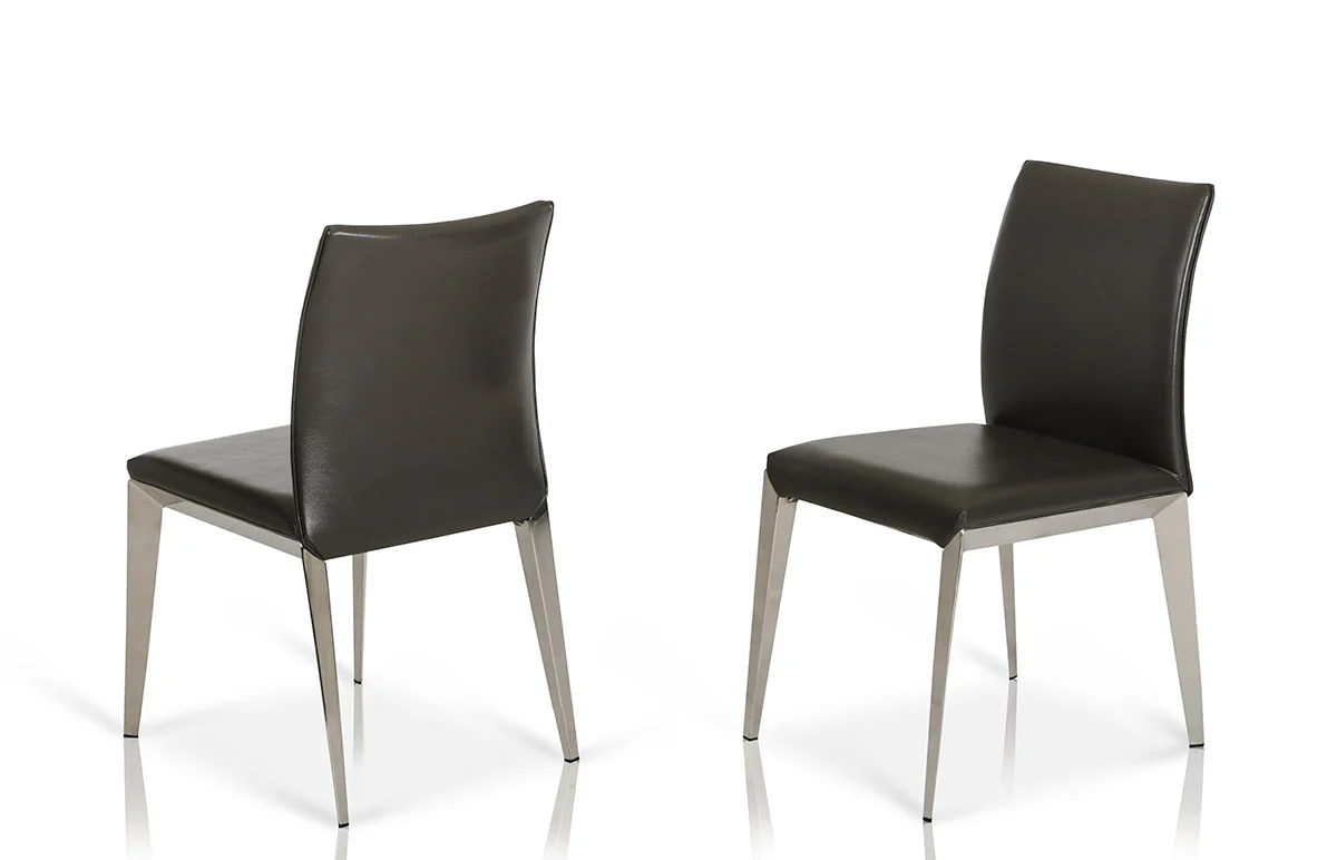 Two 36' Dark Grey Leatherette And Metal Dining Chair By Homeroots
