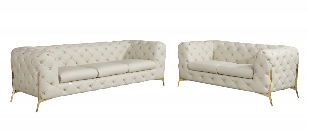 Two Piece Beige Italian Leather Five Person Seating Set By Homeroots