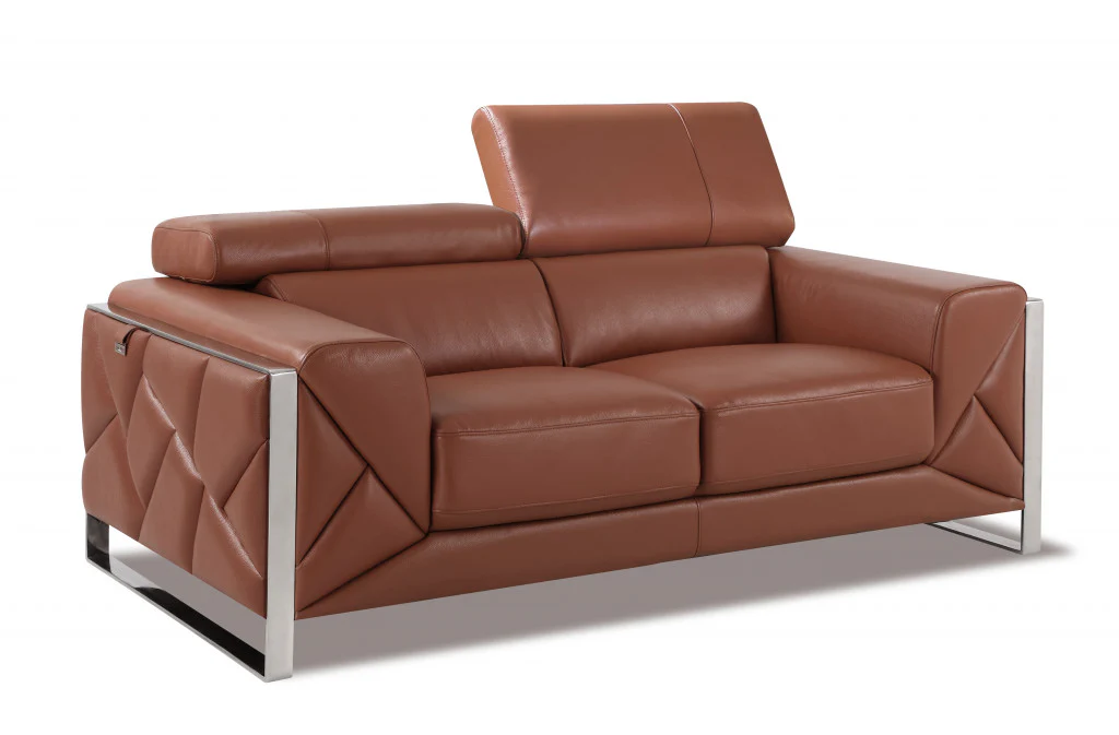 Two Piece Camel Italian Leather Five Person Seating Set By Homeroots - Image 5