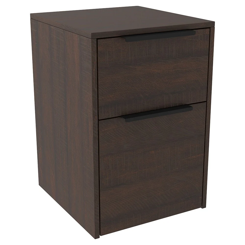 Two Tone Wooden File Cabinet With 2 File Drawers, Dark Brown By Benzara
