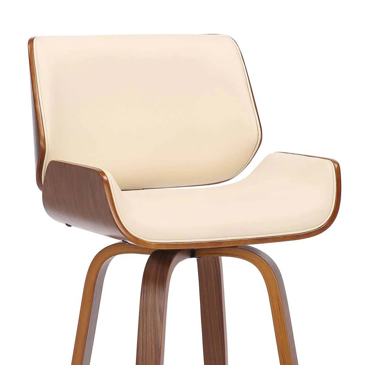 Tyler 30" Bar Height Swivel Cream Faux Leather and Walnut Wood Bar Stool By Armen Living - Image 5