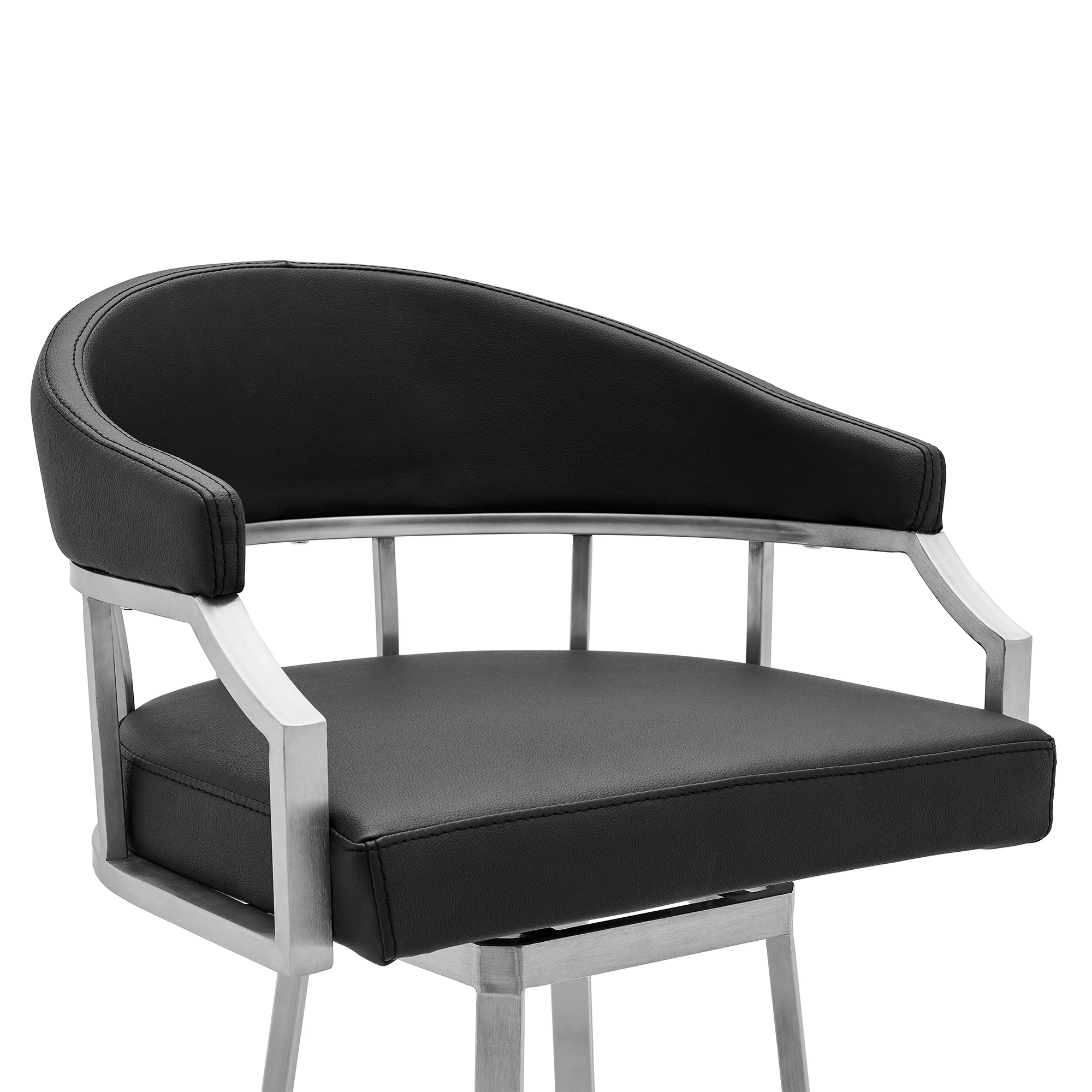 Valerie 26" Counter Height Swivel Modern Balck Faux Leather Bar and Counter Stool in Brushed Stainless Steel Finish By Armen Living - Image 5