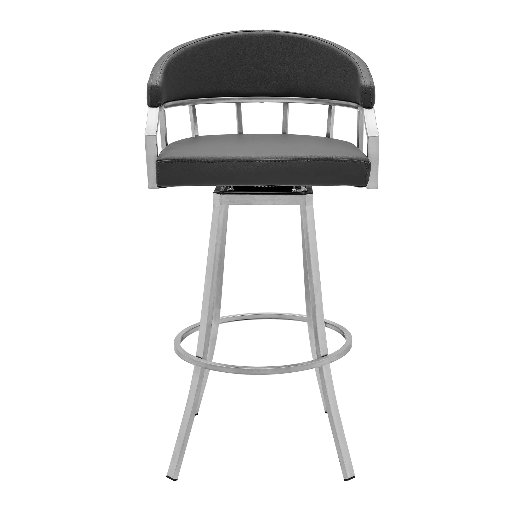 Valerie 26" Counter Height Swivel Modern Faux Leather Bar and Counter Stool in Brushed Stainless Steel Finish By Armen Living - Image 3