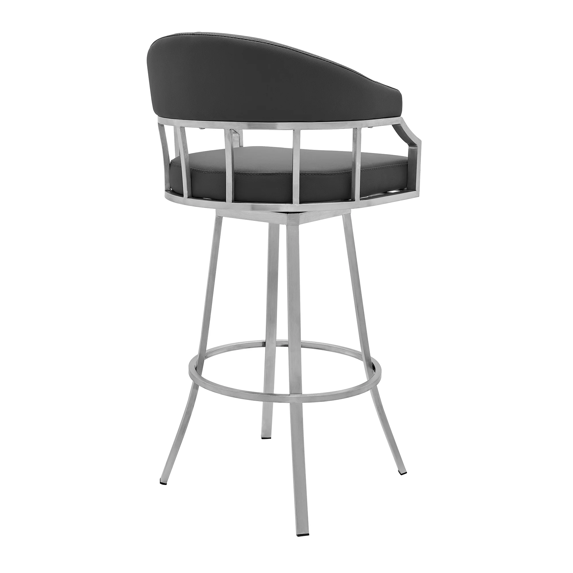Valerie 26" Counter Height Swivel Modern Faux Leather Bar and Counter Stool in Brushed Stainless Steel Finish By Armen Living - Image 4