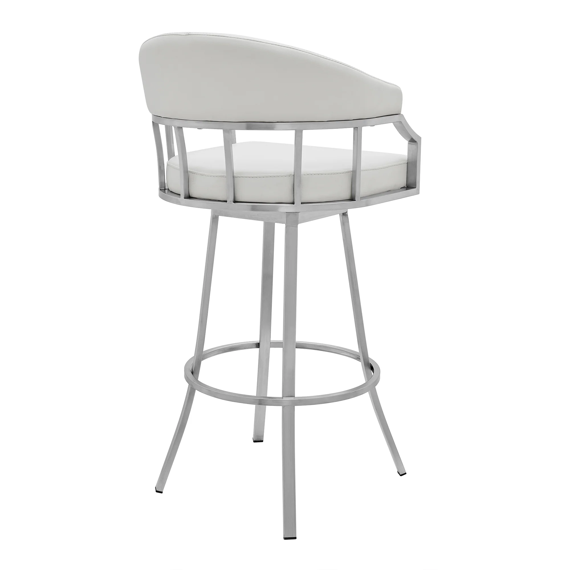 Valerie 26" Counter Height Swivel Modern White Faux Leather Bar and Counter Stool in Brushed Stainless Steel Finish By Armen Living - Image 4