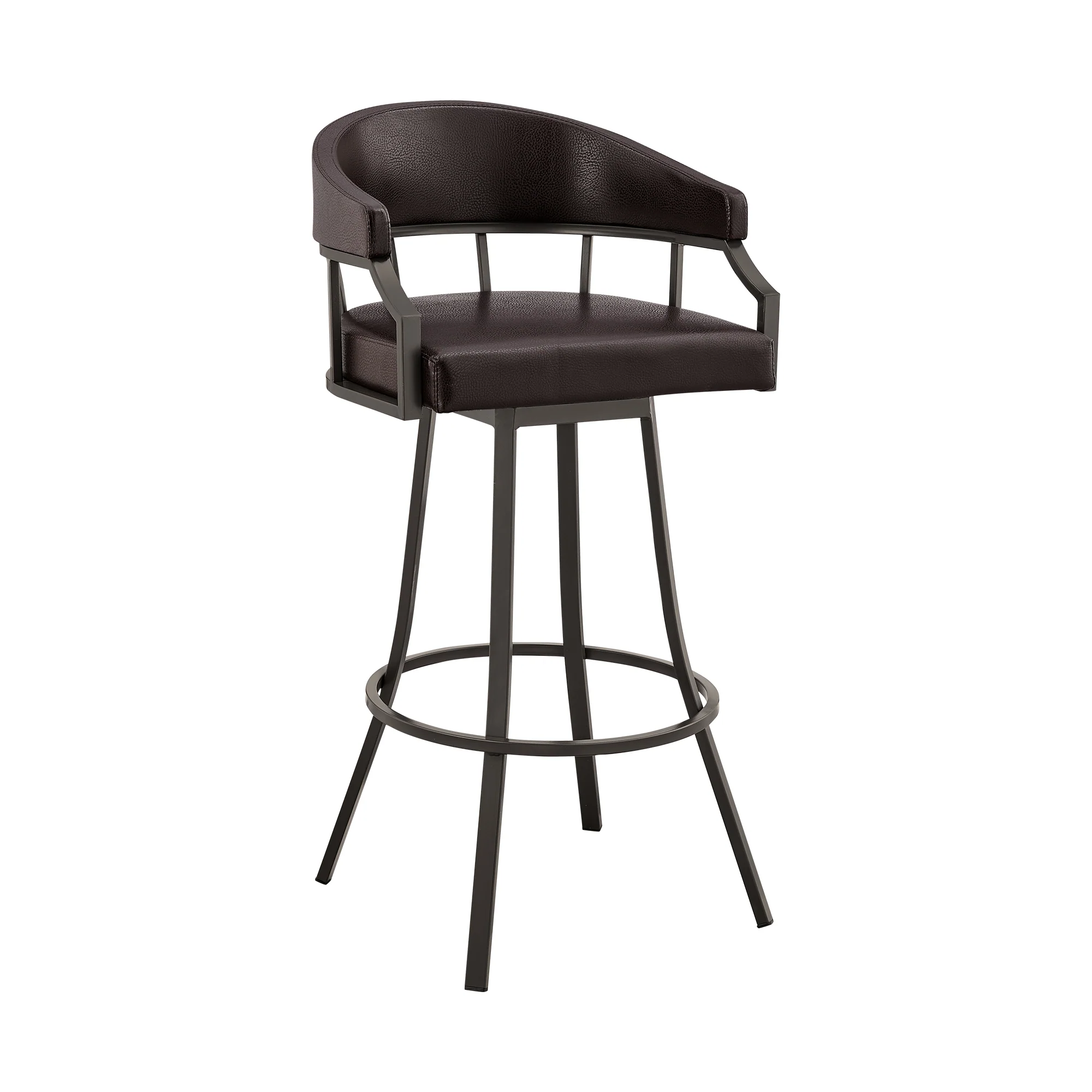 Valerie 26" Swivel Brown Faux Leather and Java Brown Metal Bar Stool By Armen Living - Image 2