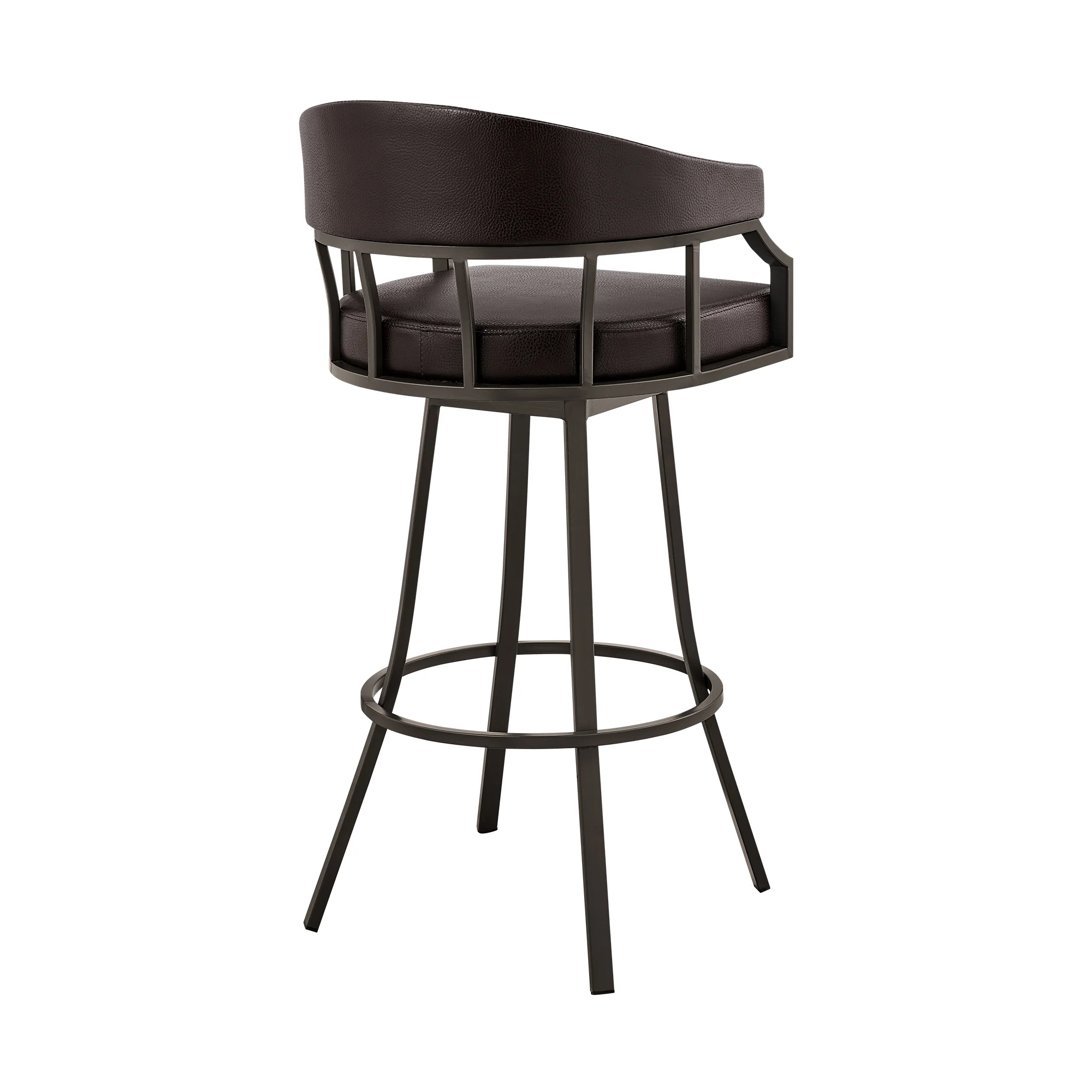 Valerie 26" Swivel Brown Faux Leather and Java Brown Metal Bar Stool By Armen Living - Image 5