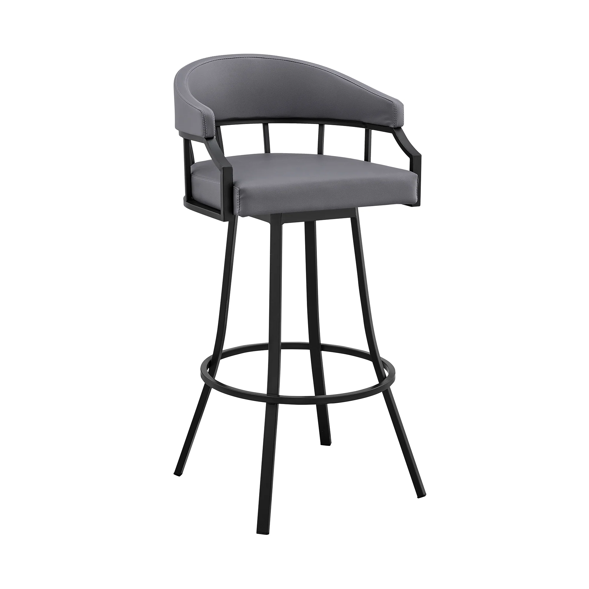 Valerie 26" Swivel Slate Grey Faux Leather and Black Metal Bar Stool By Armen Living - Image 2