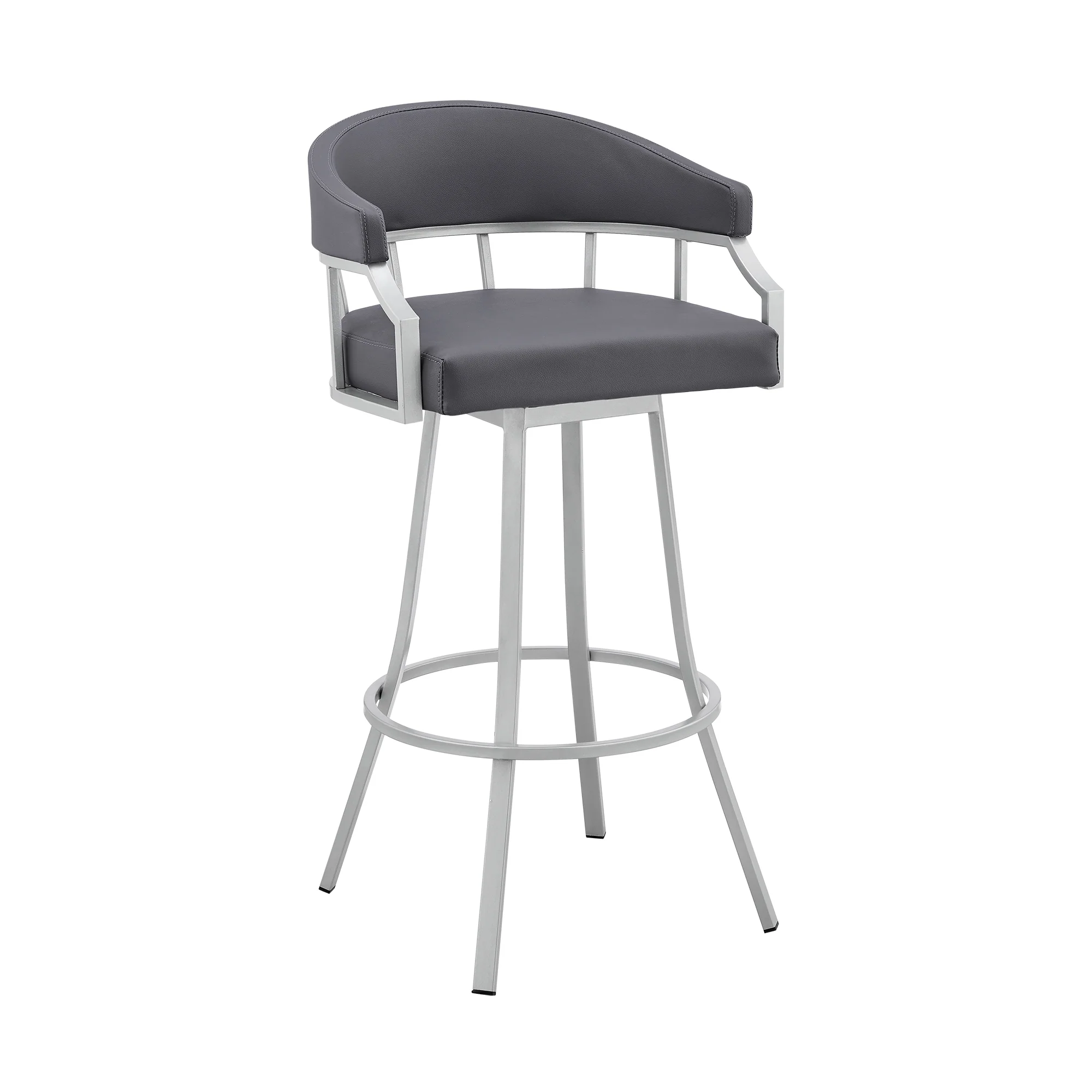Valerie 26" Swivel Slate Grey Faux Leather and Silver Metal Bar Stool By Armen Living - Image 2