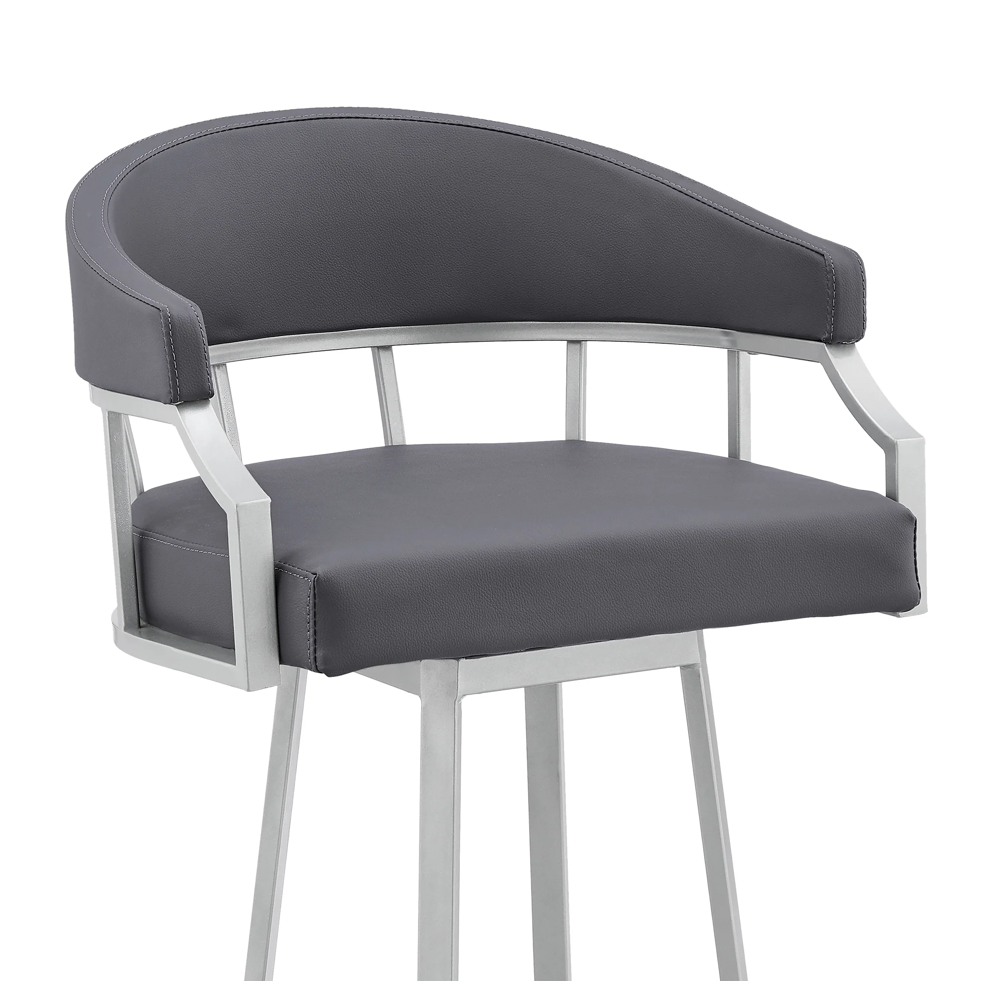 Valerie 26" Swivel Slate Grey Faux Leather and Silver Metal Bar Stool By Armen Living - Image 7