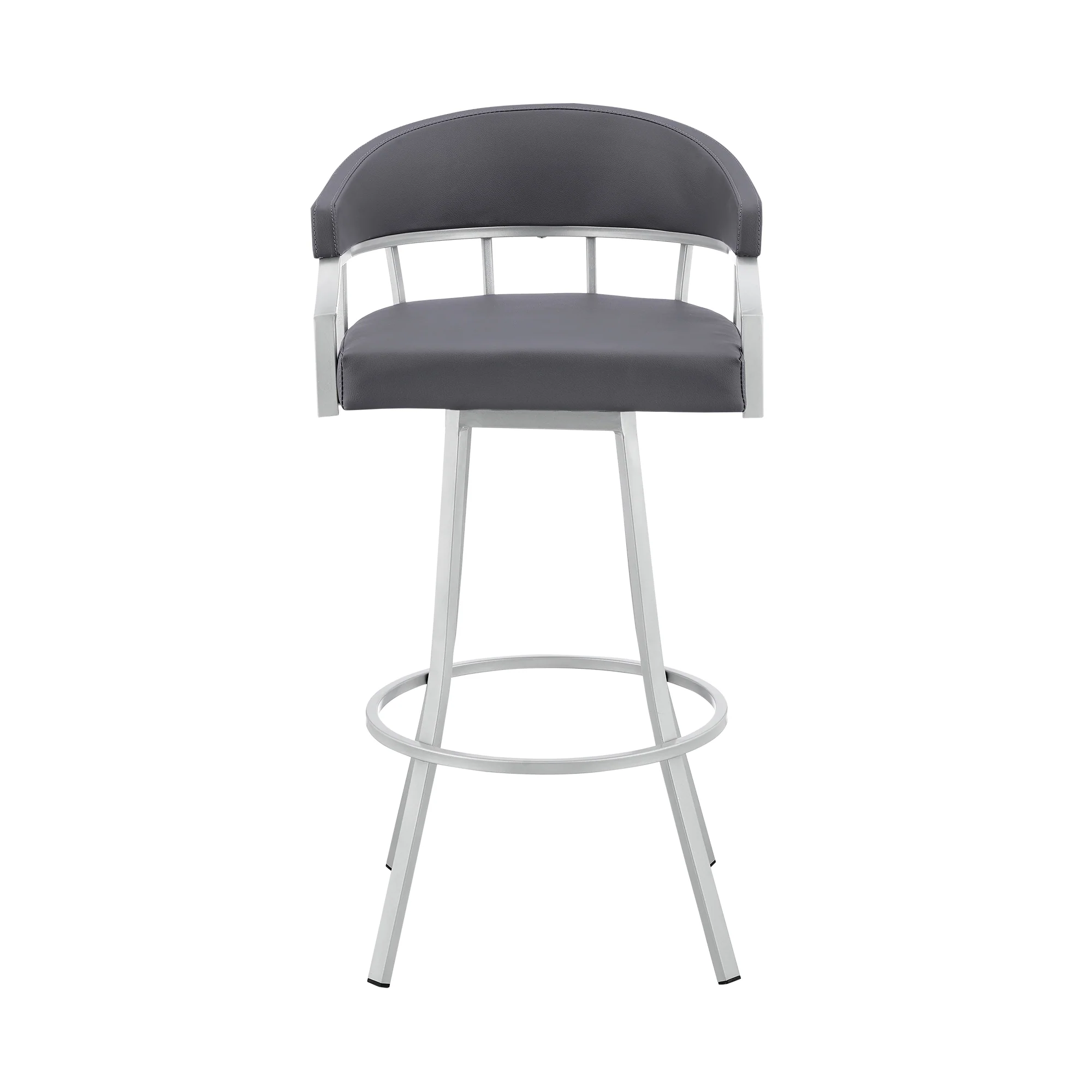Valerie 30" Swivel Slate Grey Faux Leather and Silver Metal Bar Stool By Armen Living - Image 3