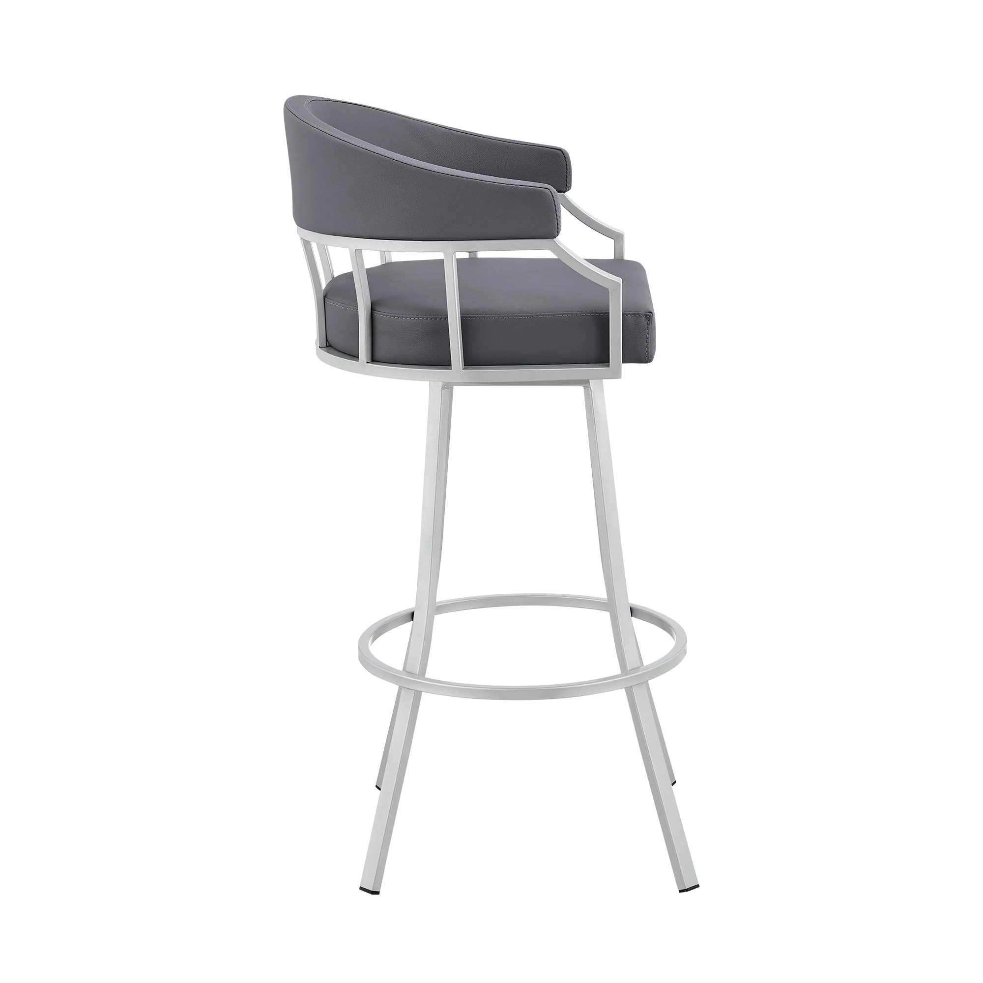 Valerie 30" Swivel Slate Grey Faux Leather and Silver Metal Bar Stool By Armen Living - Image 4
