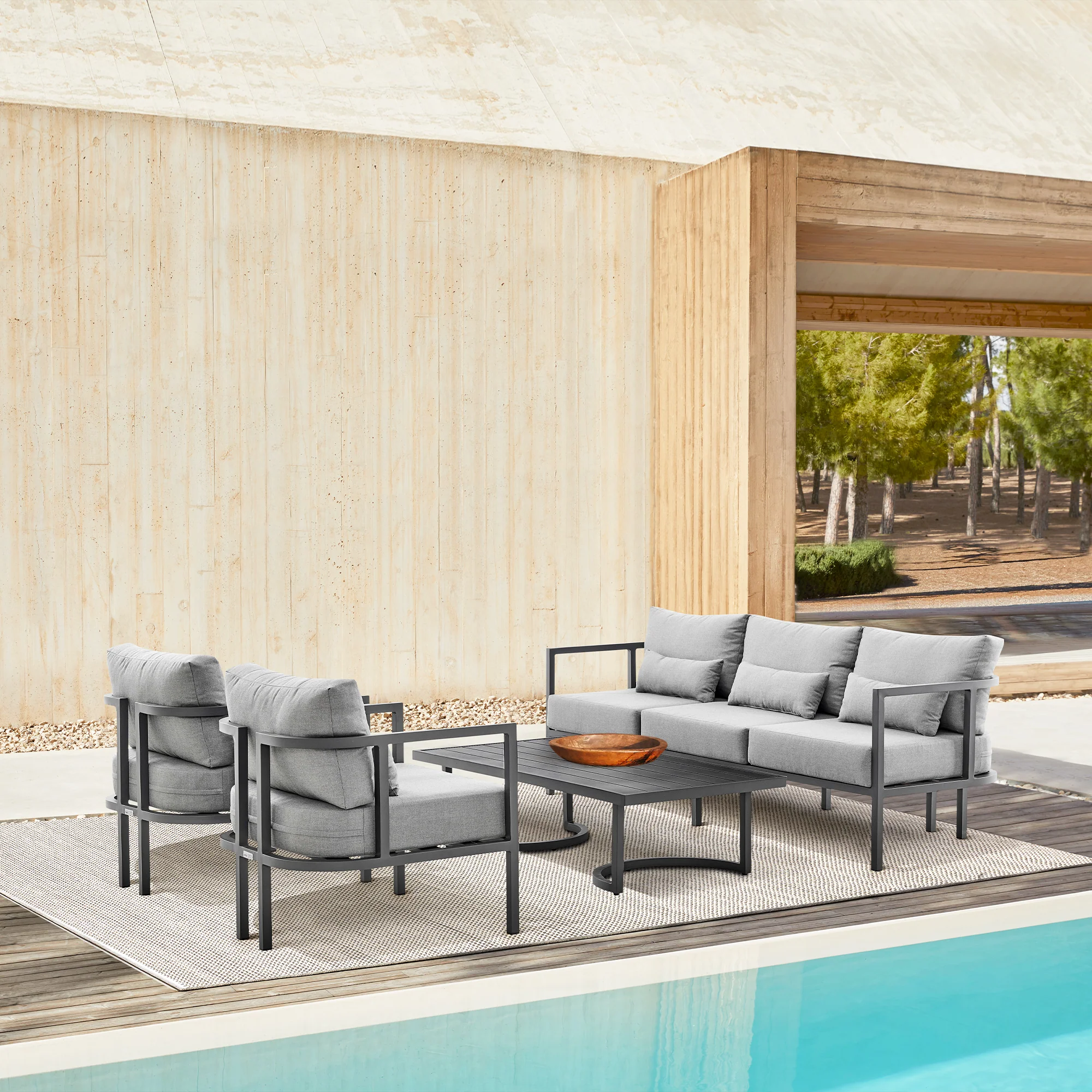 Venice 4 Piece Dark Gray Aluminum Outdoor Seating Set with Dark Gray Cushions By Armen Living