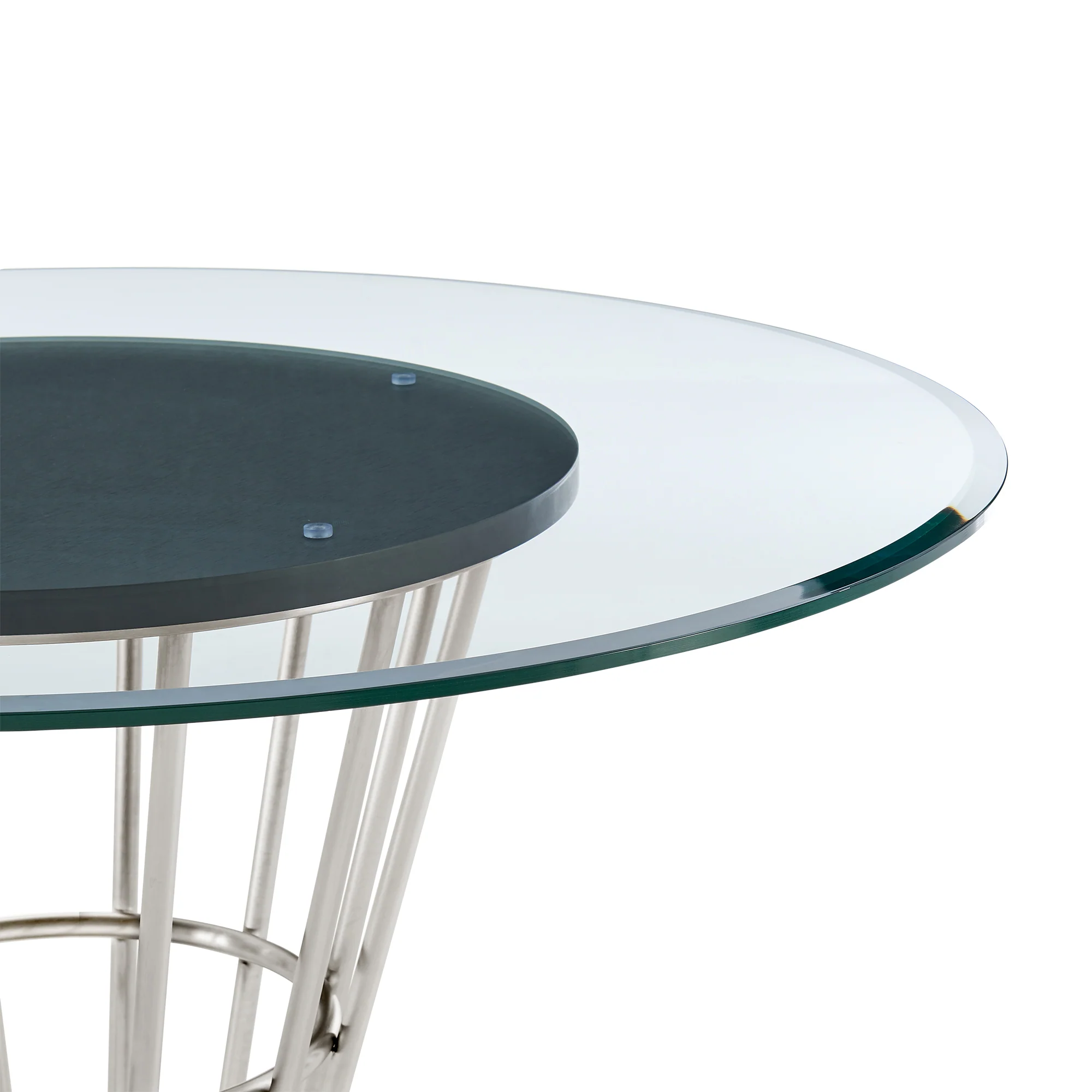 Veronica Shannon 5 Piece Round Glass Dining Table Set with Gold Brushed Stainless Steel and Taupe Fabric By Armen Living - Image 30