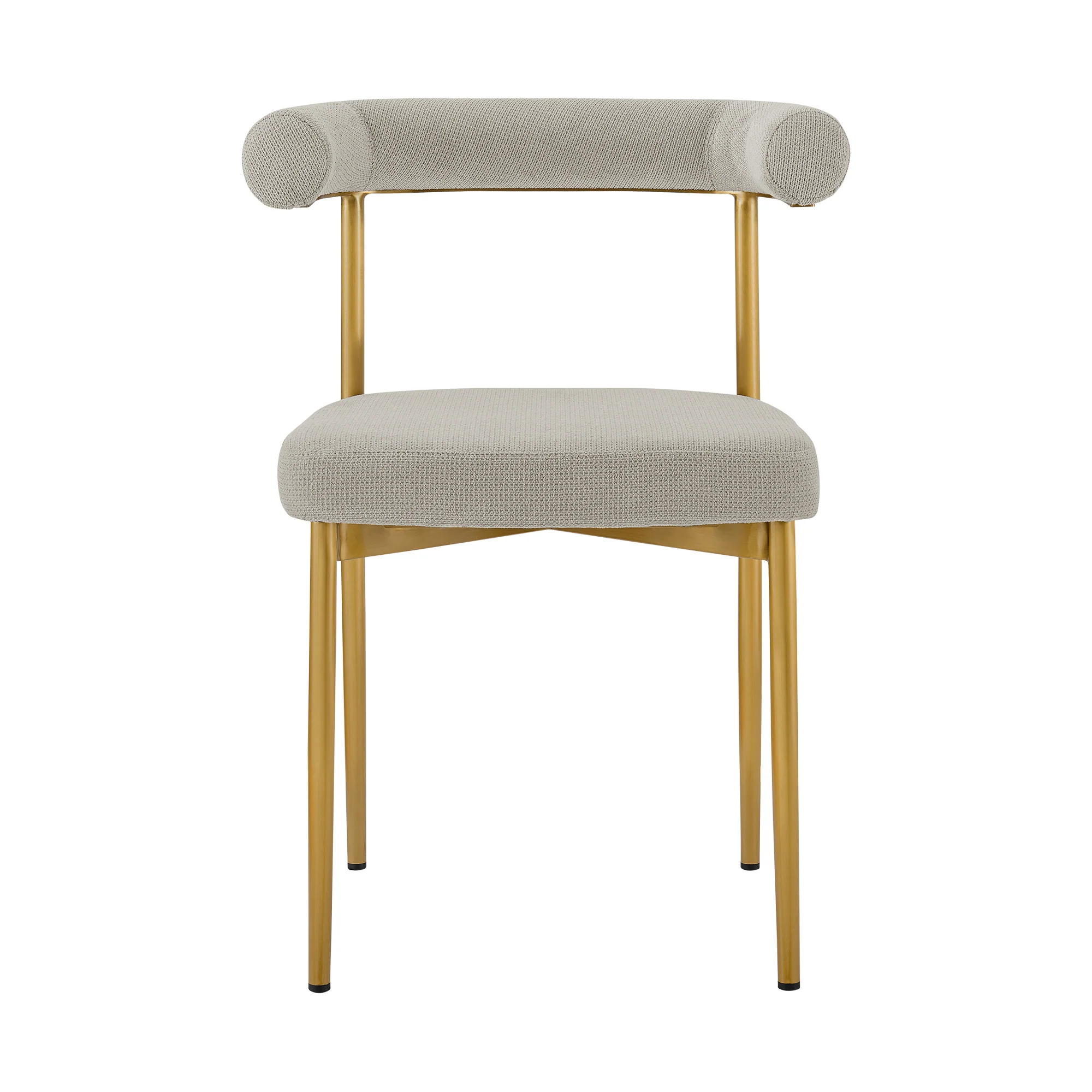 Veronica Shannon 5 Piece Round Glass Dining Table Set with Gold Brushed Stainless Steel and Taupe Fabric By Armen Living - Image 4