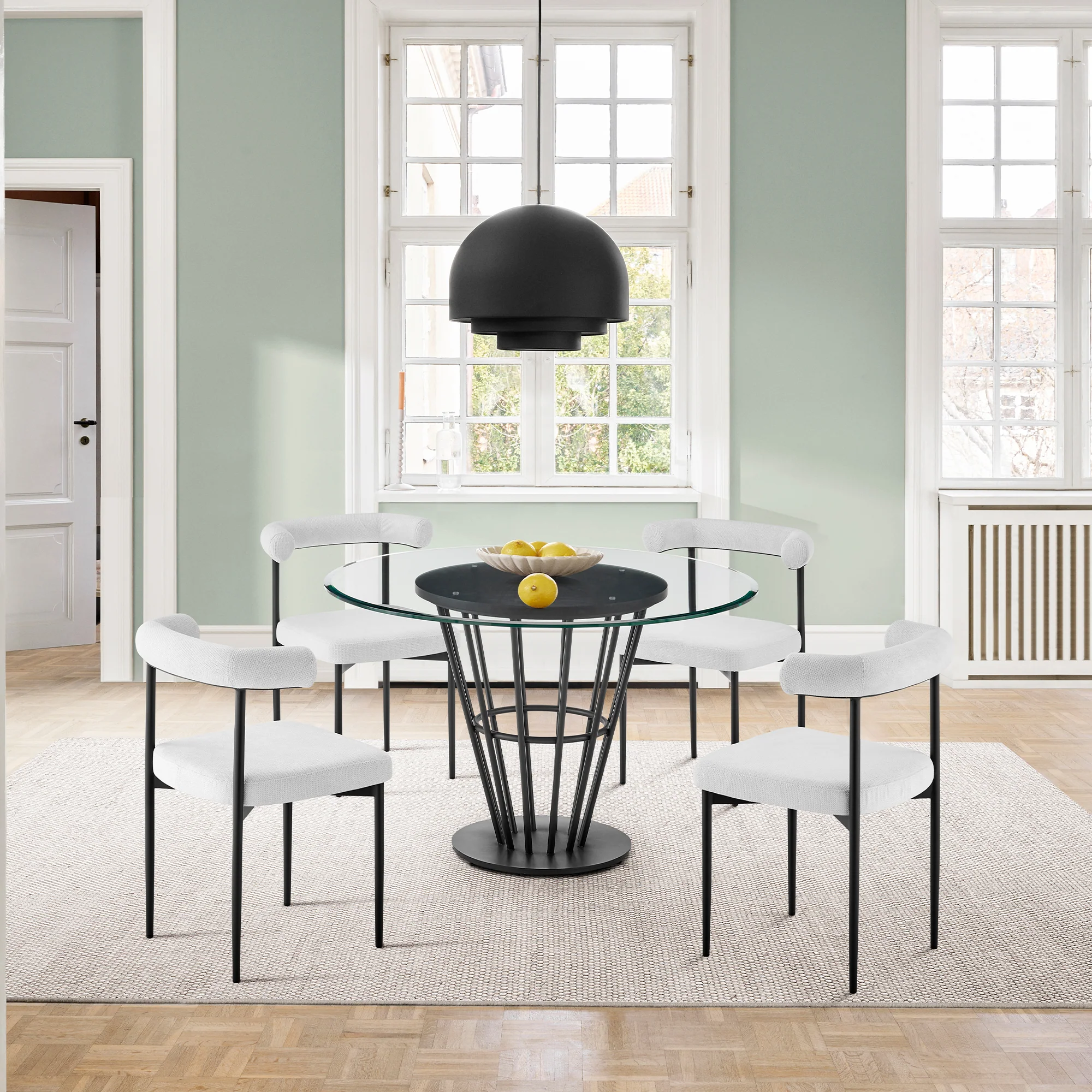 Veronica Shannon 5 Piece Round Glass Dining Table Set with Gold Brushed Stainless Steel and Taupe Fabric By Armen Living - Image 61