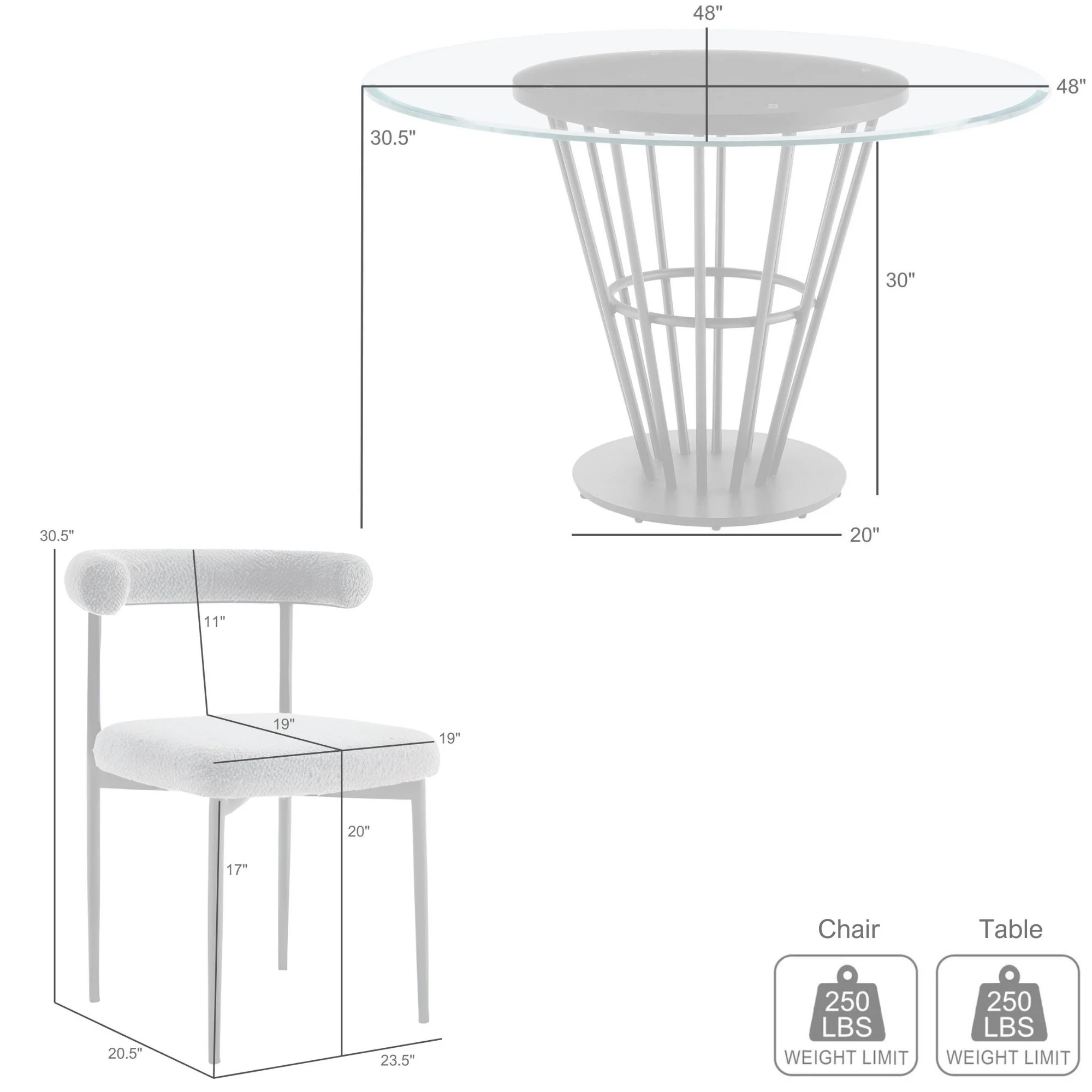 Veronica Shannon 5 Piece Round Glass Dining Table Set with Gold Brushed Stainless Steel and Taupe Fabric By Armen Living - Image 79