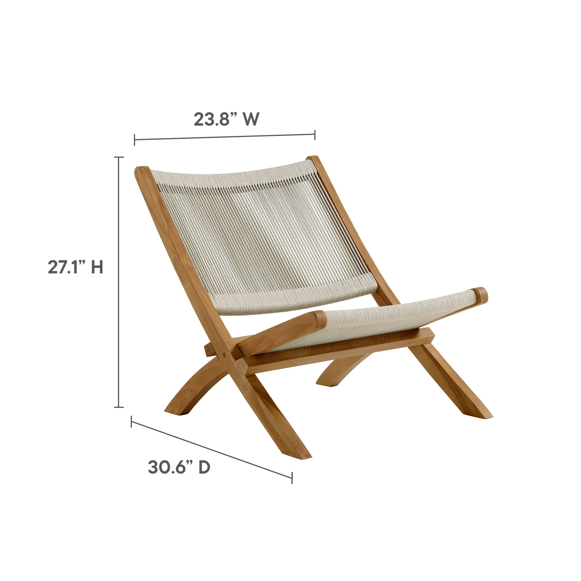 Vienna 2-Piece Outdoor Patio Teak and Rope Folding Accent Lounge Chair and Ottoman Set by Modway - Image 13