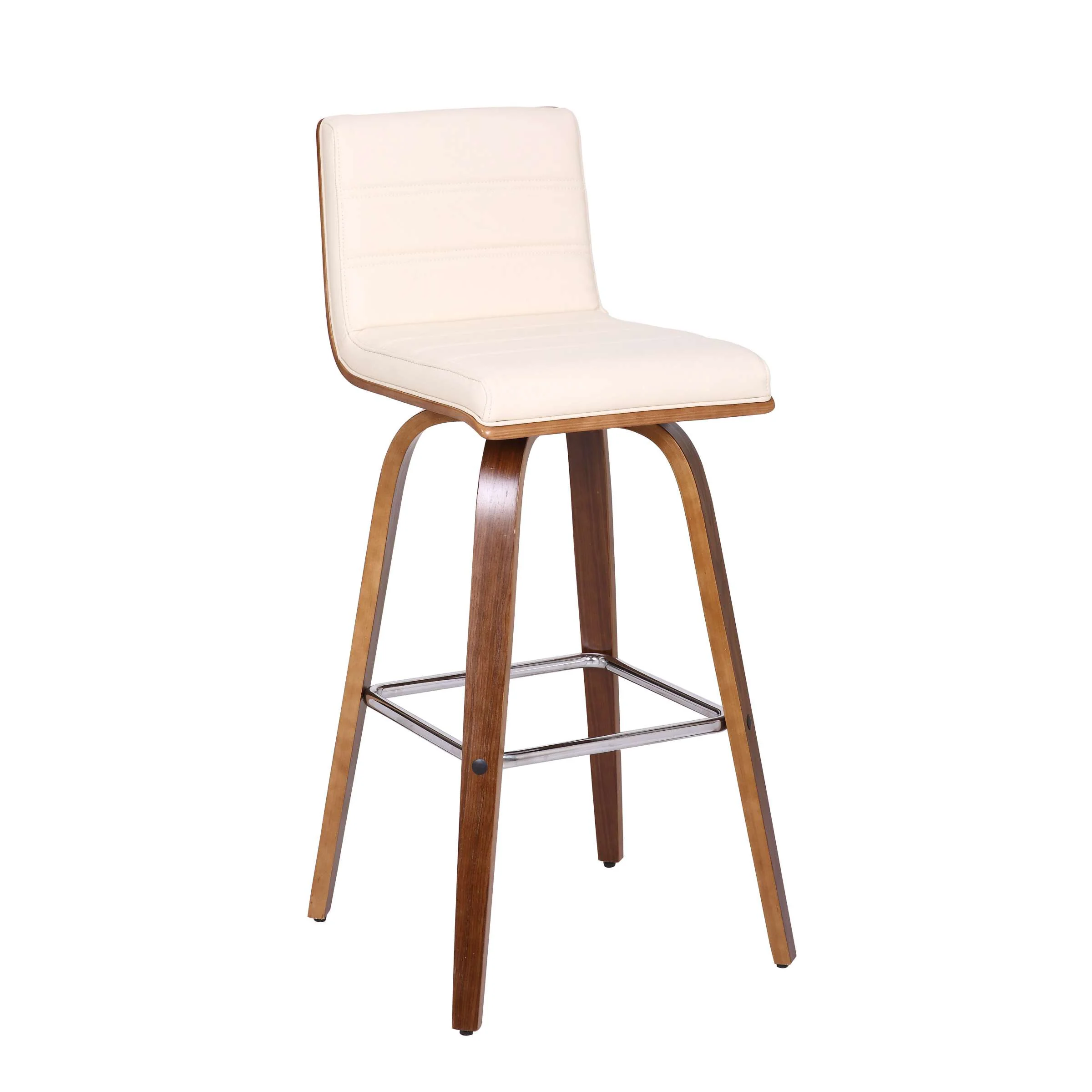 Vienna 30" Bar Height Swivel Cream Faux Leather and Walnut Wood Bar Stool By Armen Living - Image 2