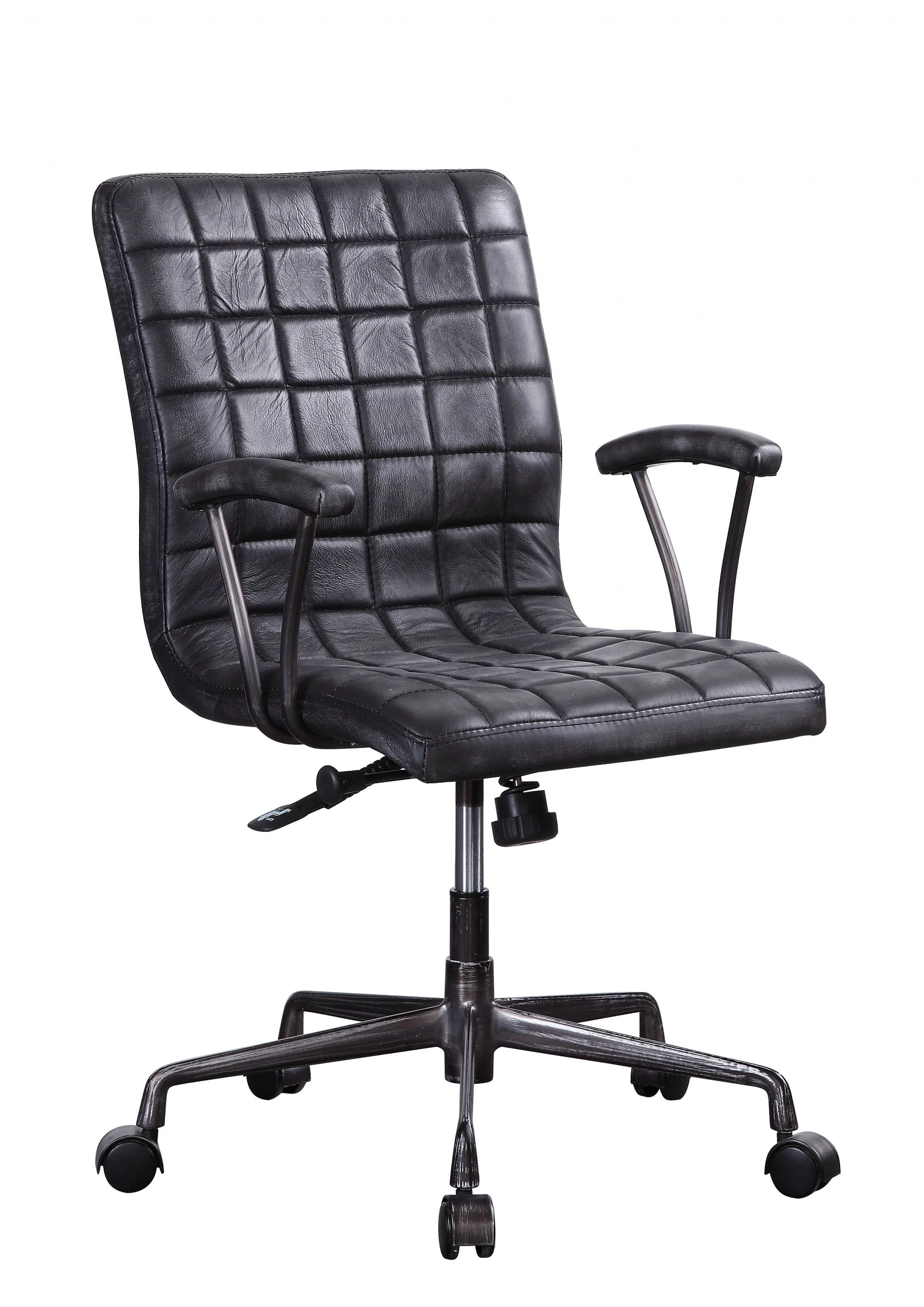 Vintage Black Top Grain Leather Aluminum Metal Upholstered (Seat) Casters Engineered Wood Executive Office Chair By Homeroots