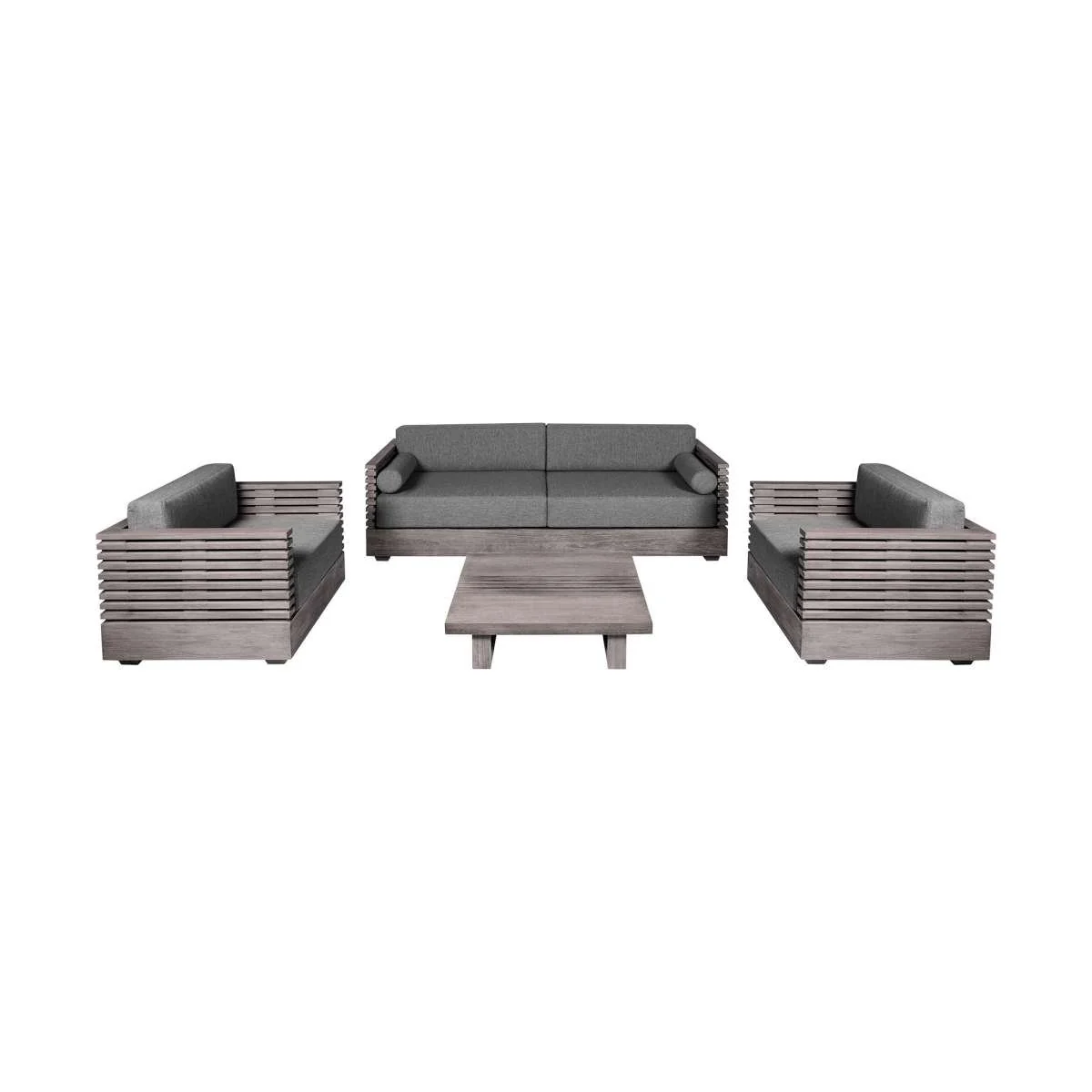 Vivid Outdoor Patio 4 Piece Conversation Set in Gray Eucalyptus Wood with Gray Olefin Cushions
By Armen Living - Image 2