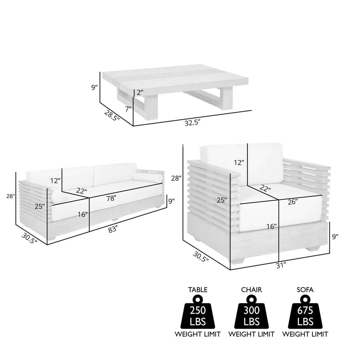 Vivid Outdoor Patio 4 Piece Conversation Set in Gray Eucalyptus Wood with Gray Olefin Cushions
By Armen Living - Image 8