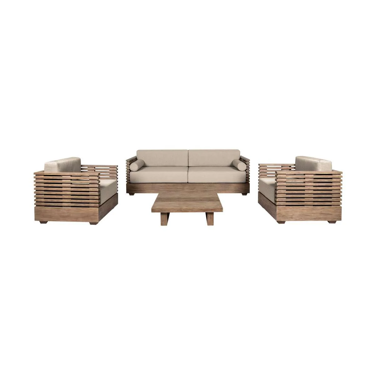 Vivid Outdoor Patio 4 Piece Conversation Set in Light Eucalyptus Wood with Taupe Olefin Cushions
By Armen Living - Image 2