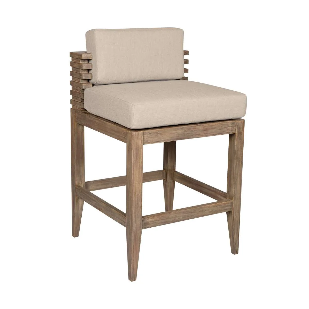 Vivid Outdoor Patio Bar Stool in Light Eucalyptus Wood with Taupe Olefin Cushions By Armen Living - Image 2